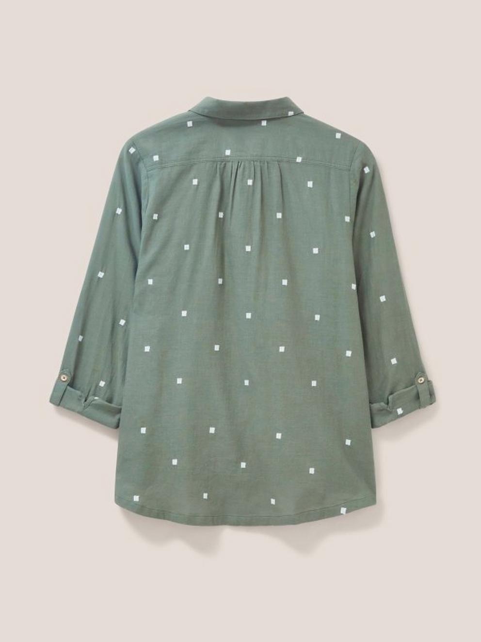 Sophie Organic Cotton Shirt in GREEN MULTI - FLAT BACK