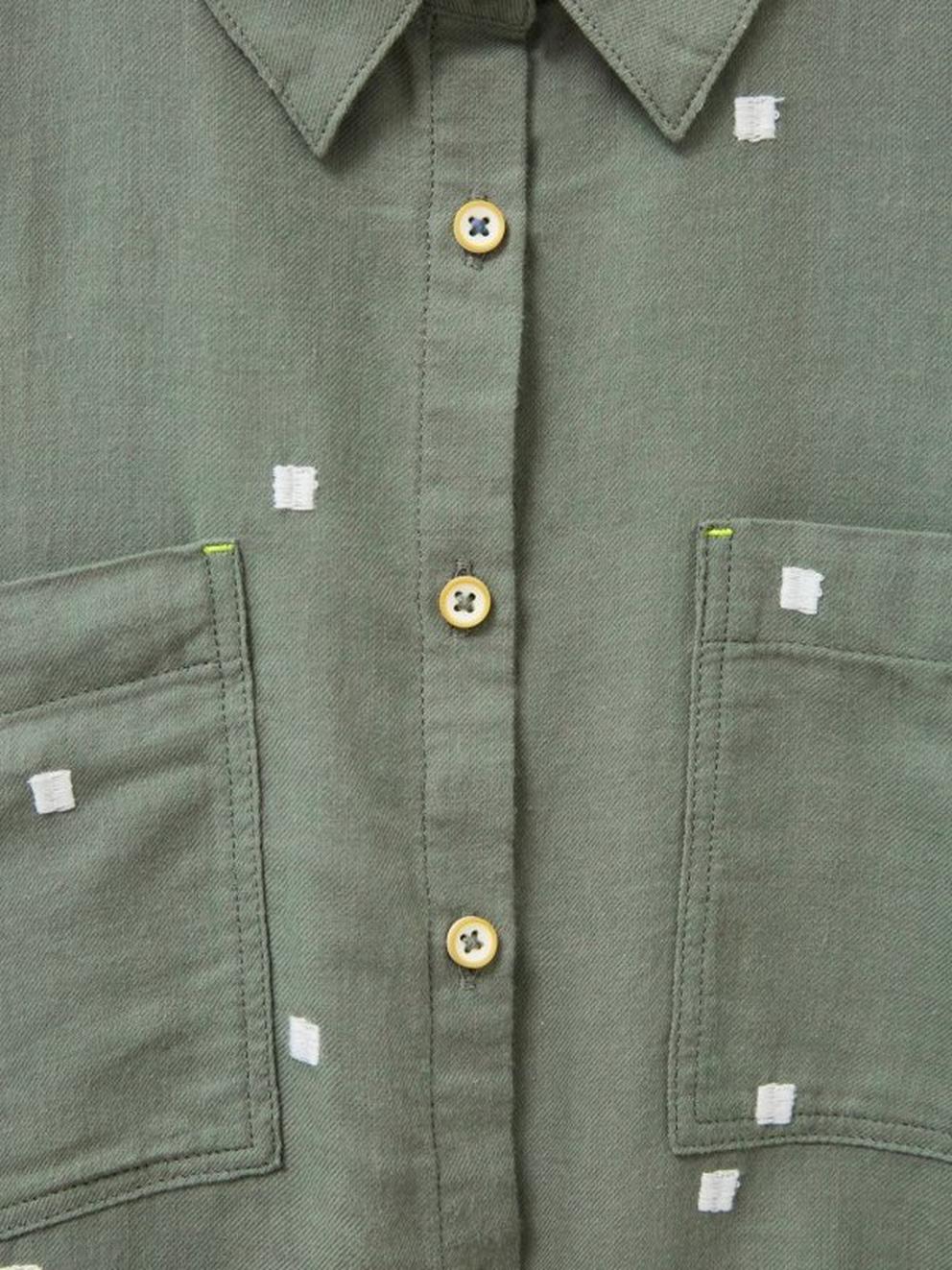Sophie Organic Cotton Shirt in GREEN MULTI - FLAT DETAIL