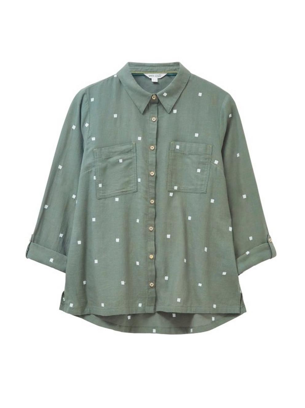 Sophie Organic Cotton Shirt in GREEN MULTI - FLAT FRONT