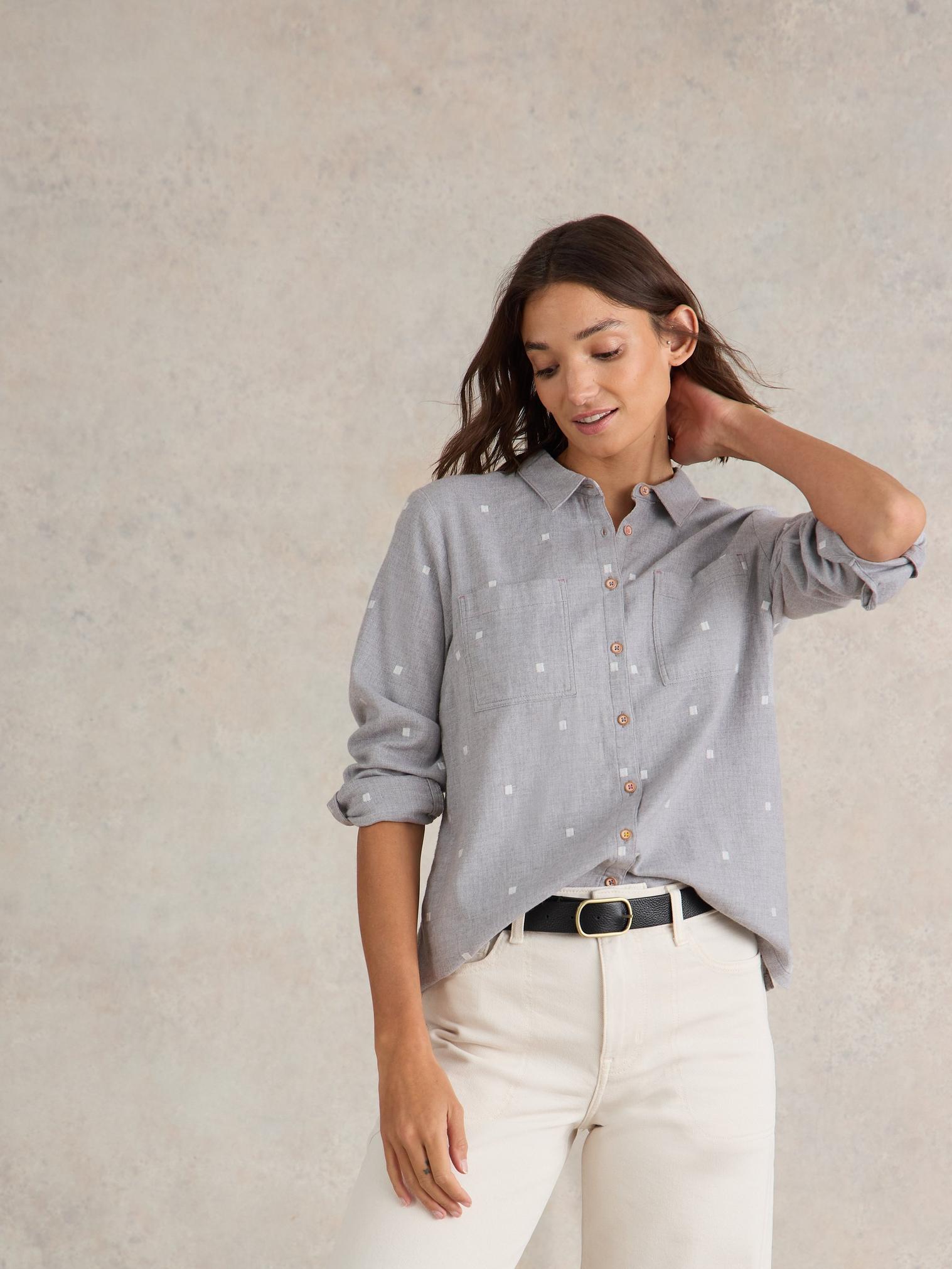 Sophie Organic Cotton Shirt in GREY MLT - LIFESTYLE