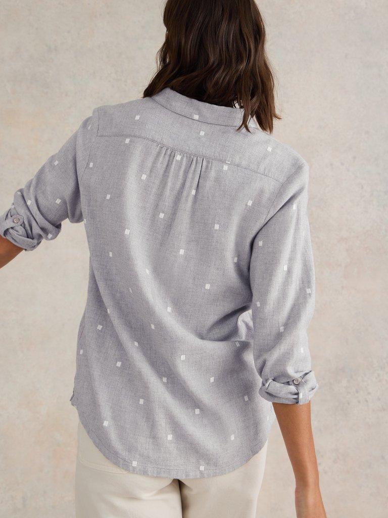 Sophie Organic Cotton Shirt in GREY MLT - MODEL BACK