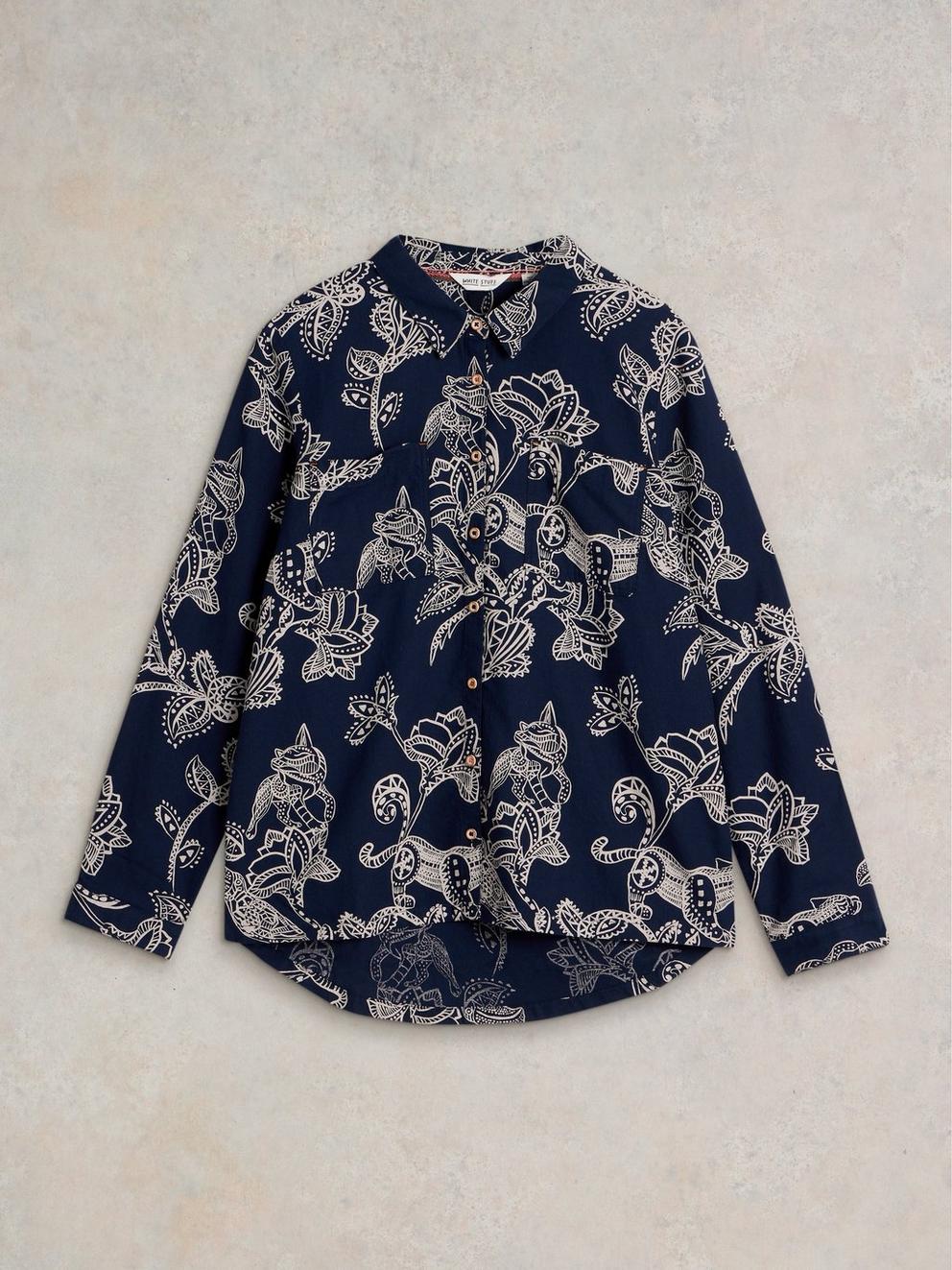 Sophie Organic Cotton Shirt in NAVY PR - FLAT FRONT