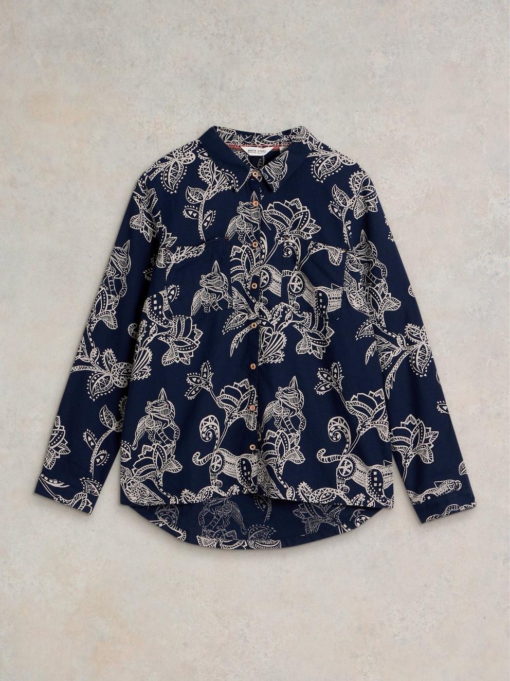 Sophie Organic Cotton Shirt in NAVY PR - FLAT FRONT