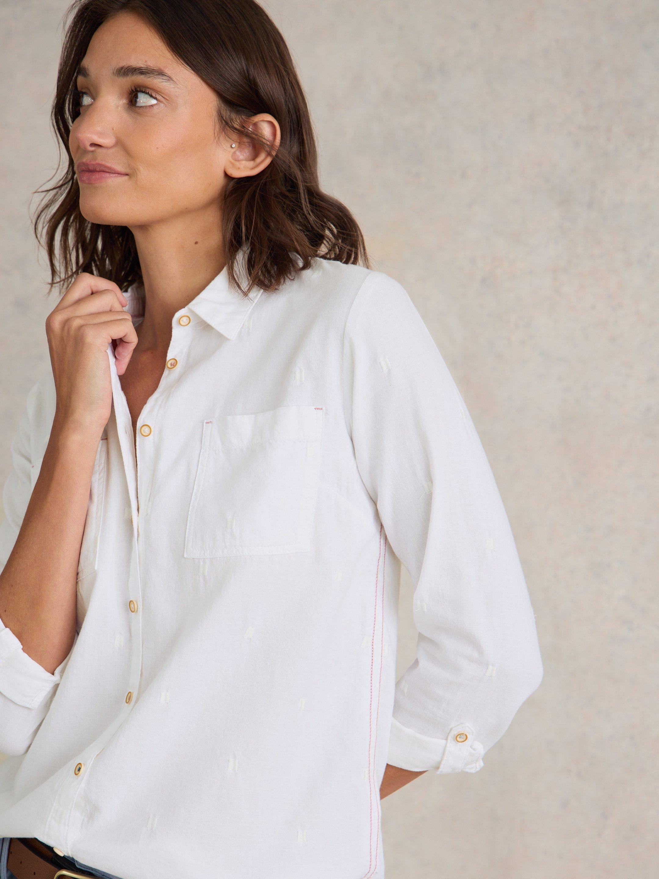 Embroidered Long Sleeve Tunic Top in Sustainable Cotton White, Tops &  T-shirts