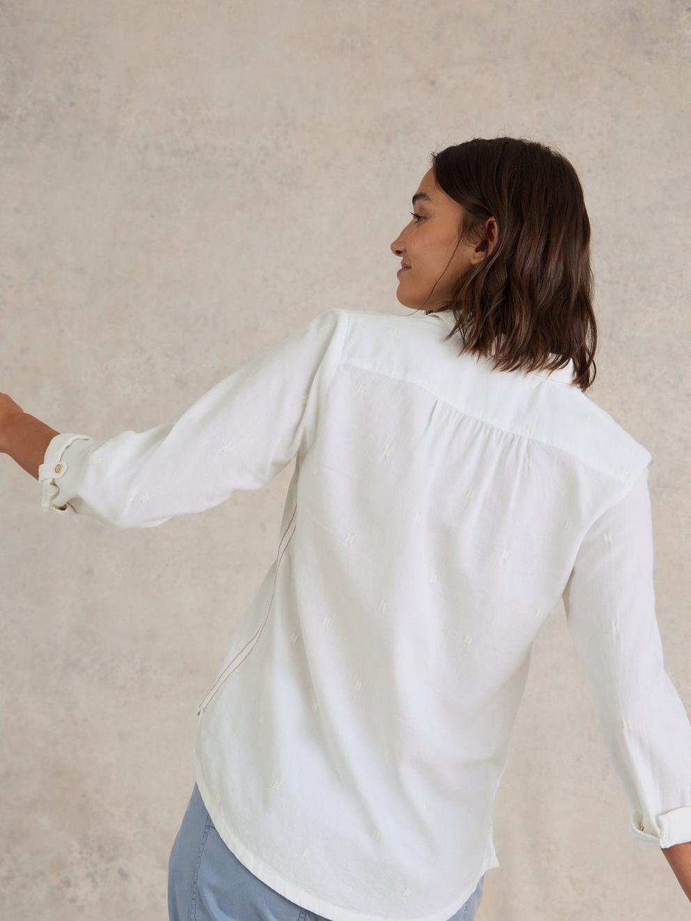 Sophie Organic Cotton Shirt in PALE IVORY - MODEL BACK