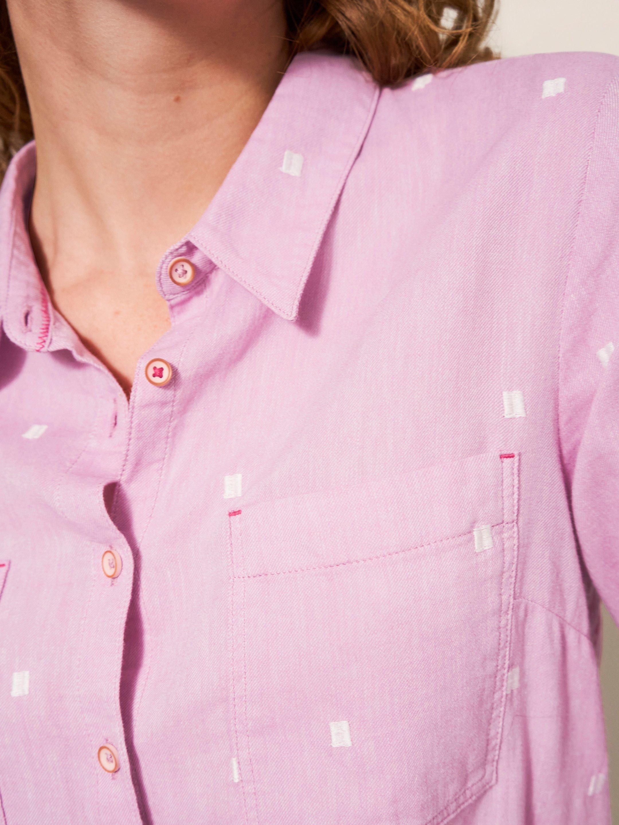 Sophie Organic Cotton Shirt in PINK MLT - MODEL FRONT