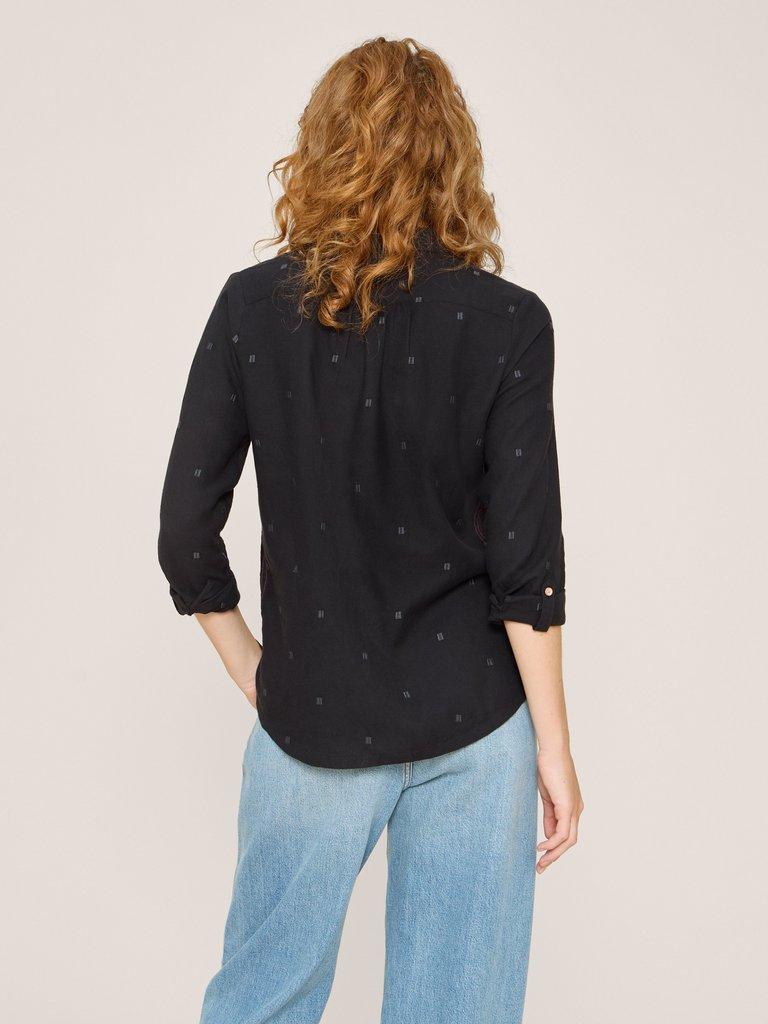 Sophie Organic Cotton Shirt in PURE BLK - MODEL BACK