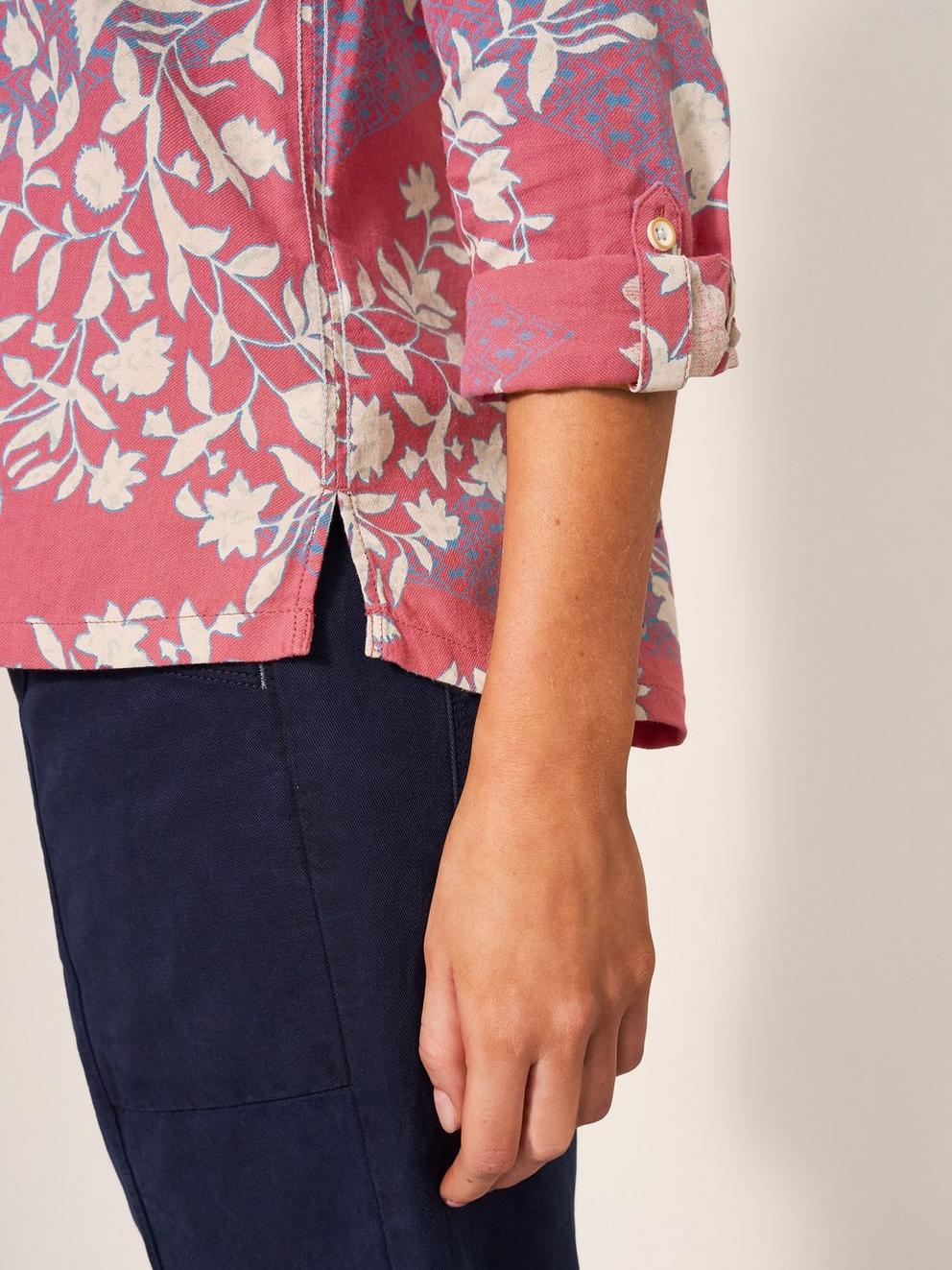 Sophie Organic Cotton Shirt in RED PR - MODEL DETAIL