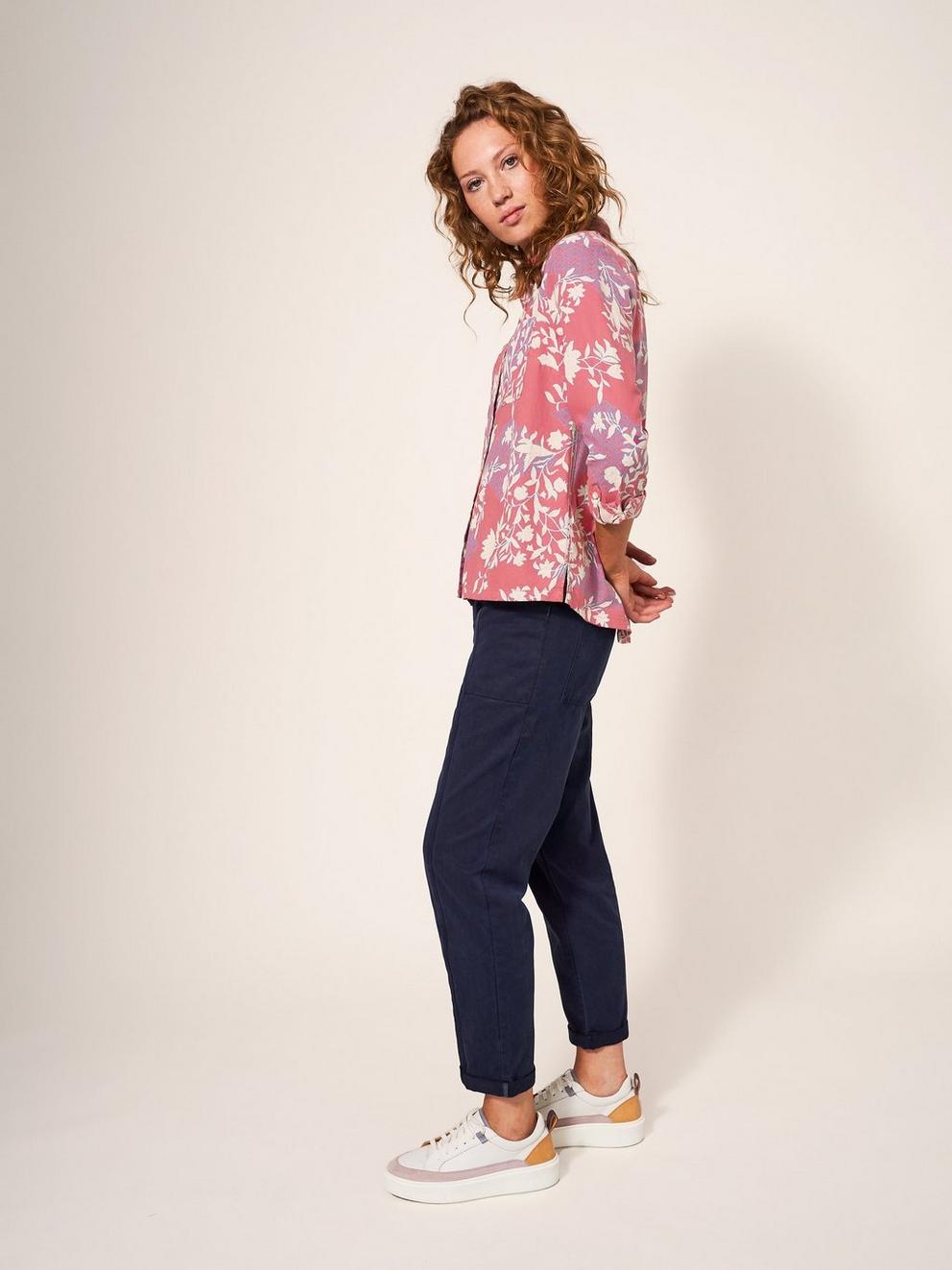 Sophie Organic Cotton Shirt in RED PR - MODEL FRONT