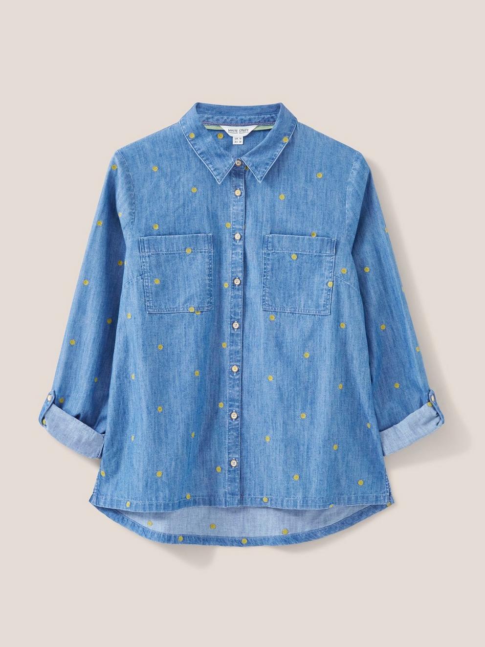 Embroidered Sophie Shirt in DENIM MLT - FLAT FRONT