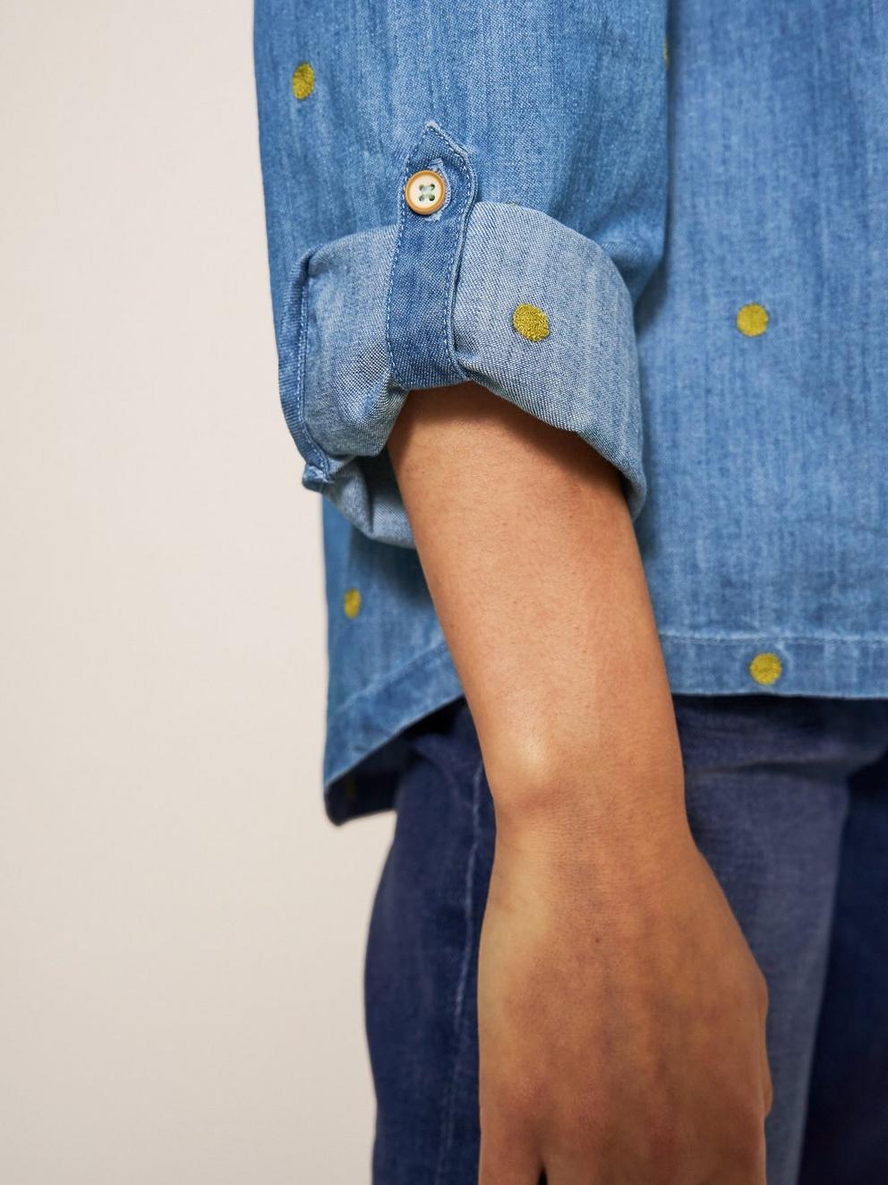 Embroidered Sophie Shirt in DENIM MLT - MODEL FRONT