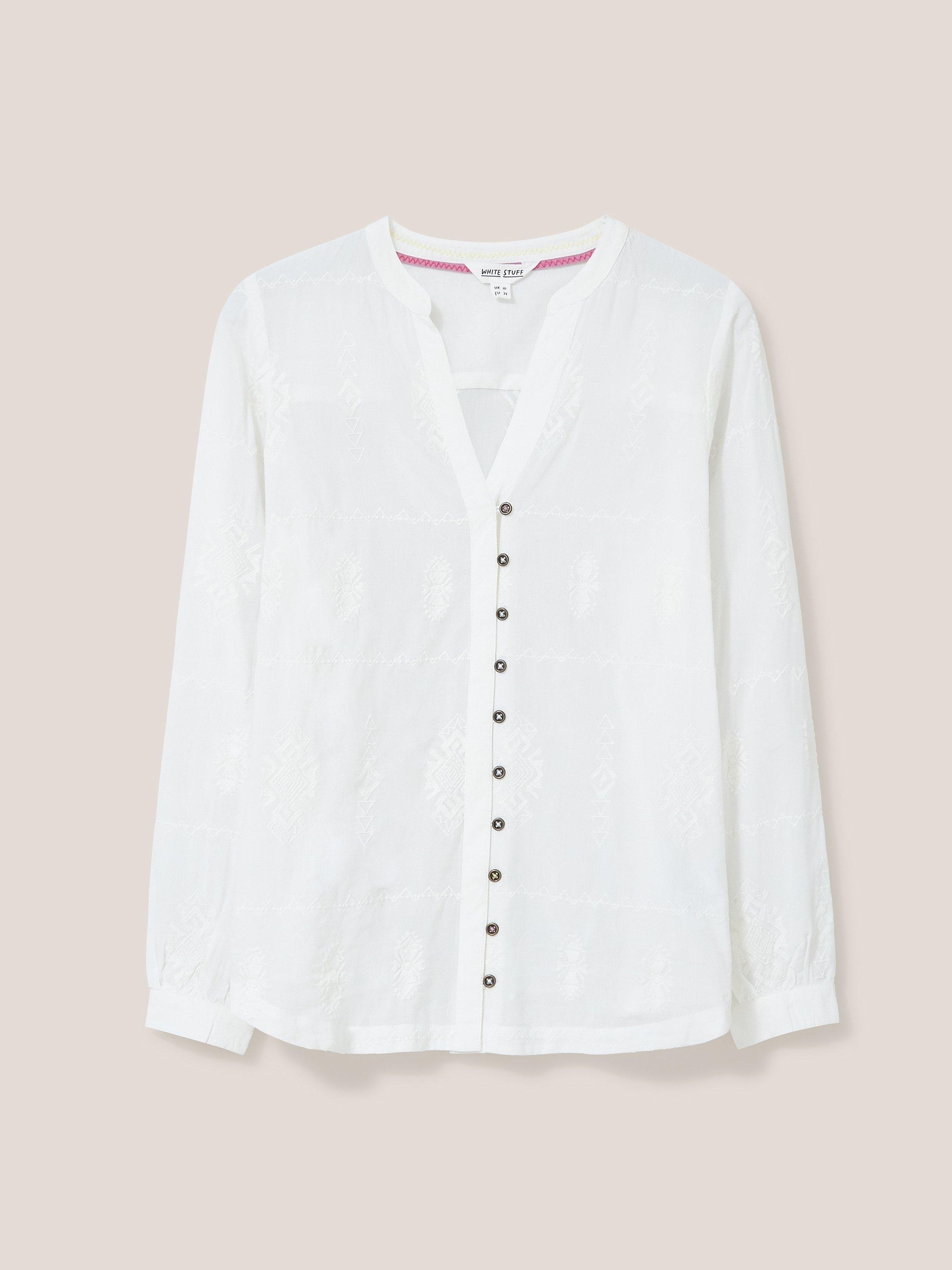 Kate Embroidered Casual Shirt in IVORY MLT - FLAT FRONT