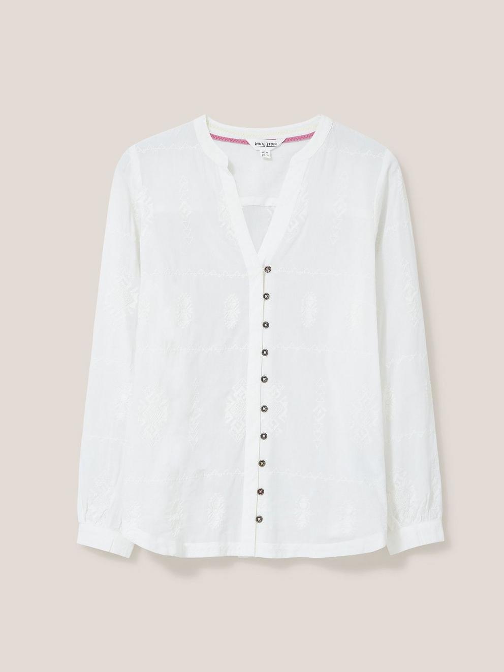 Kate Embroidered Casual Shirt in IVORY MLT - FLAT FRONT