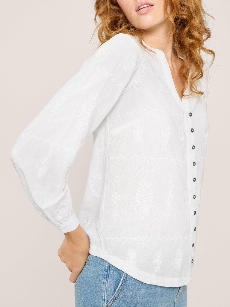 Kate Embroidered Casual Shirt in IVORY MLT - MODEL DETAIL