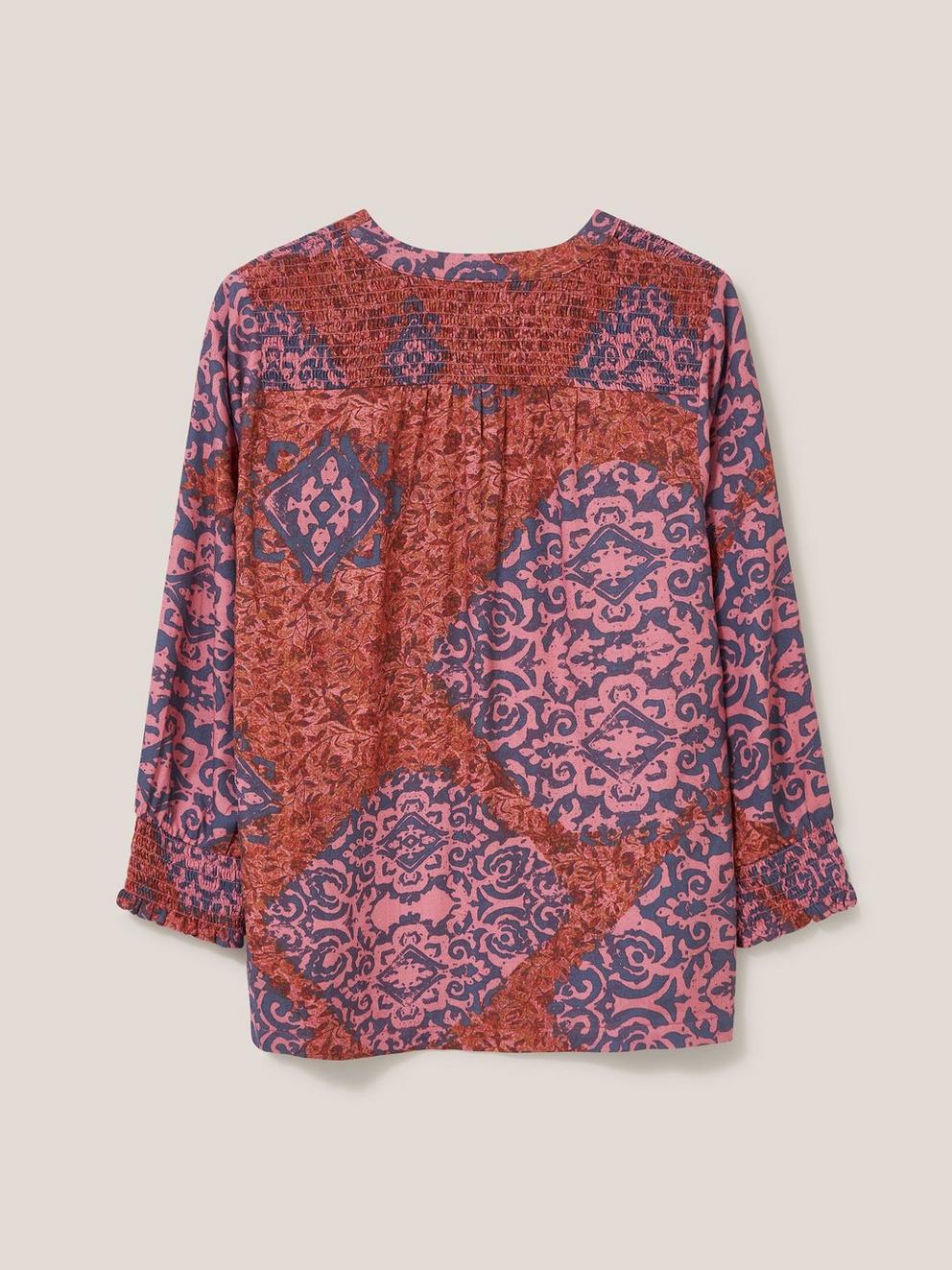 Elisa Eco Vero V Neck Top in RED MLT - FLAT BACK