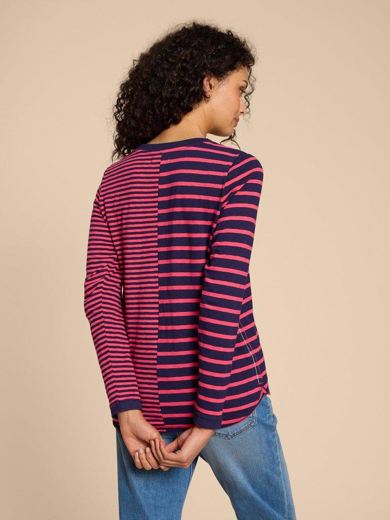Cassie Stripe T-Shirt in PINK MLT - MODEL BACK
