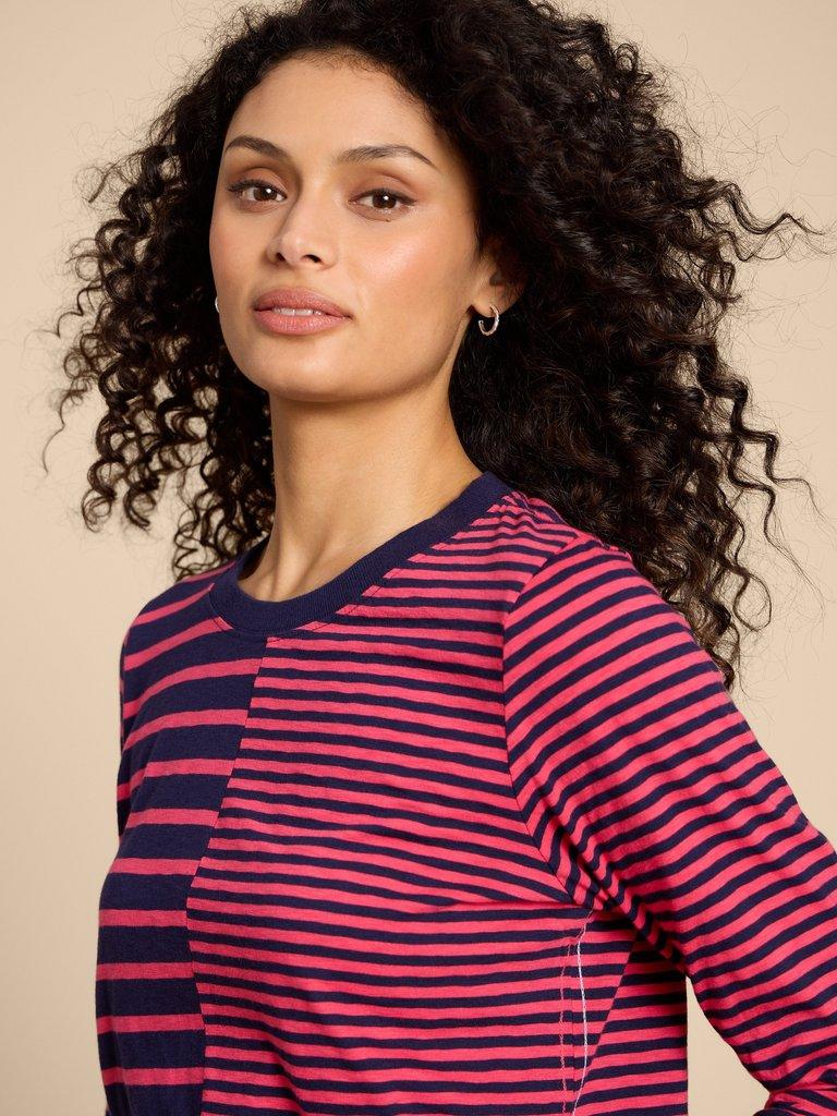 Cassie Stripe T-Shirt in PINK MLT - MODEL DETAIL