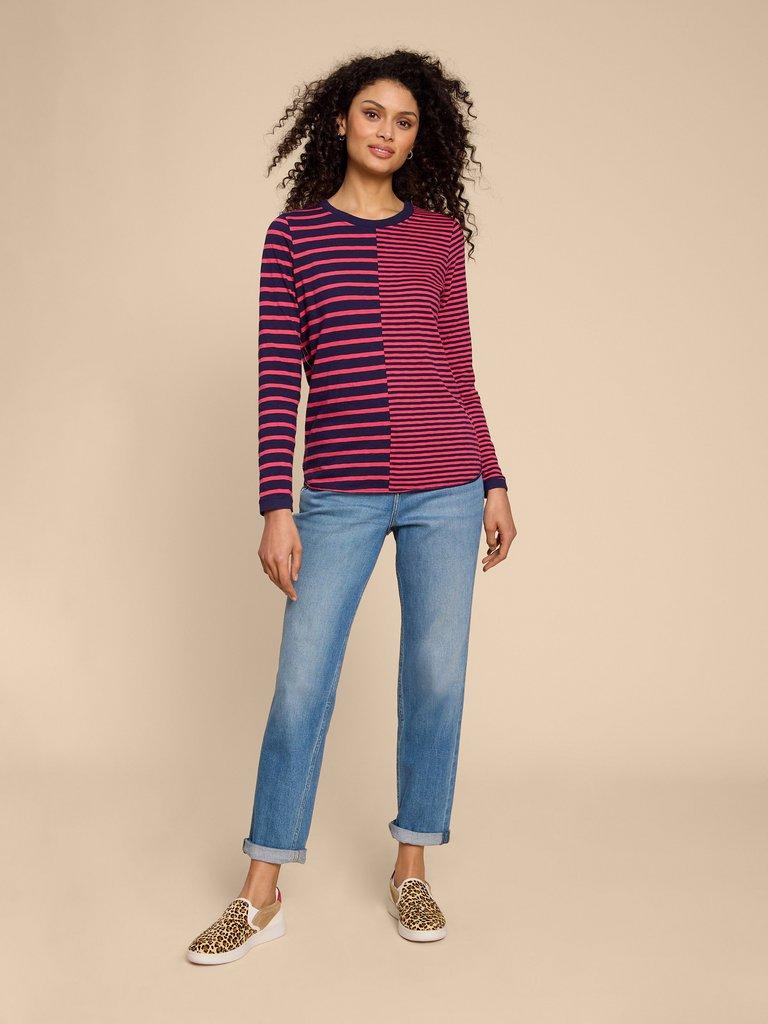 Cassie Stripe T-Shirt in PINK MLT - MODEL FRONT