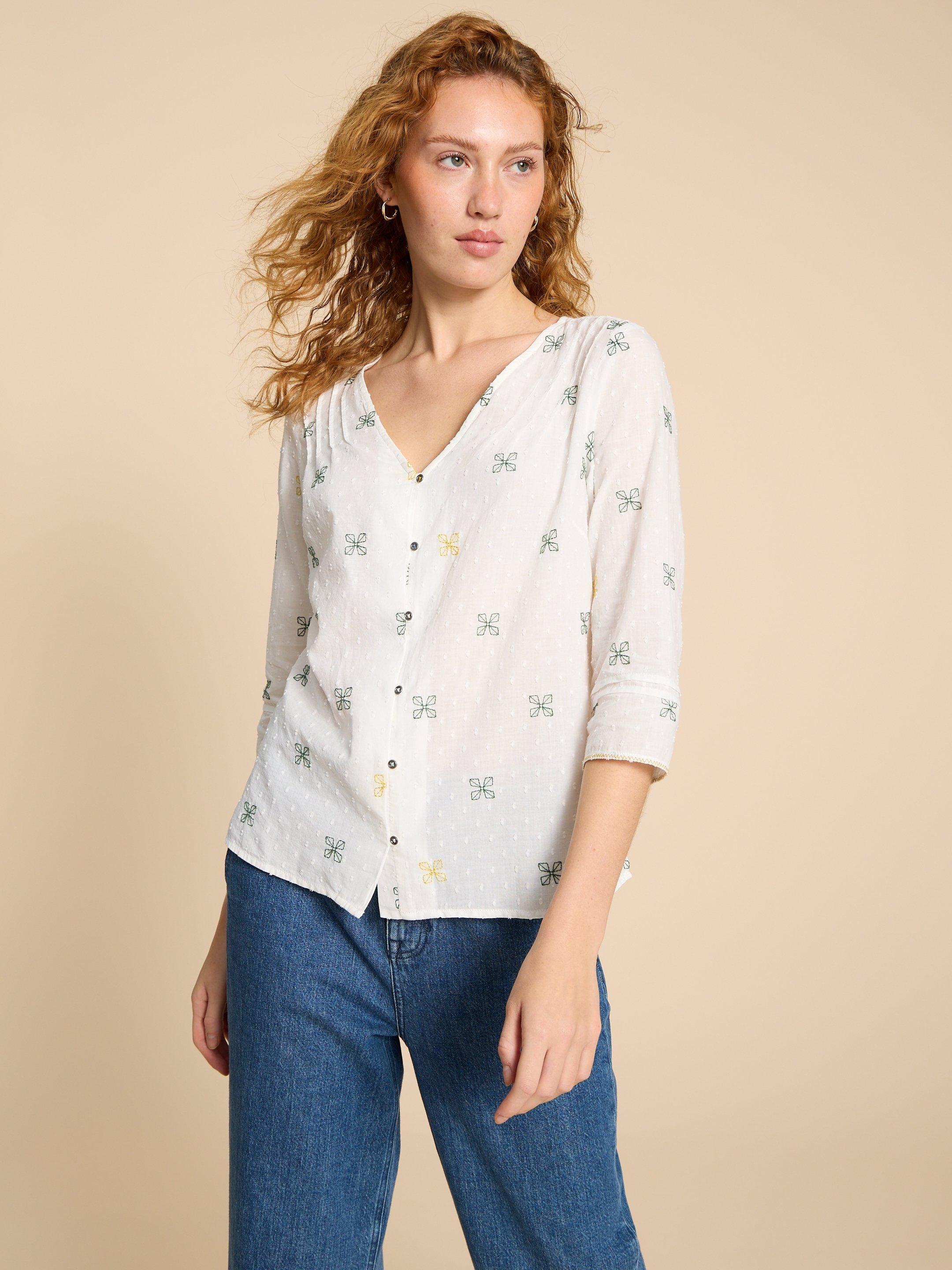 Rae Cotton Top in IVORY MLT - MODEL FRONT