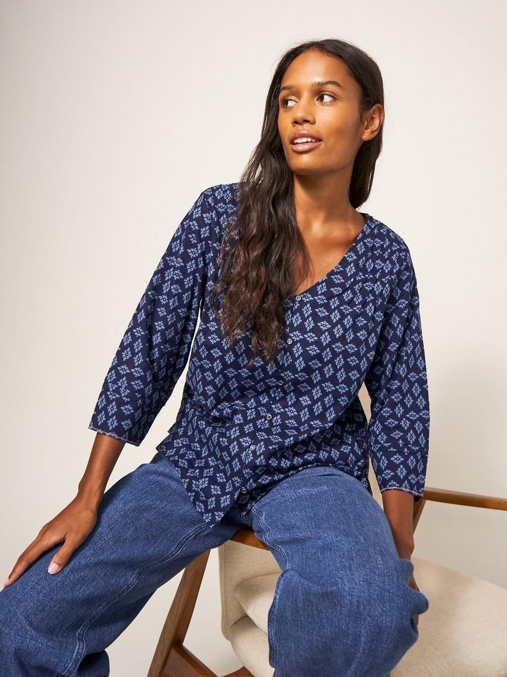 Rae Cotton Top in NAVY MULTI - LIFESTYLE