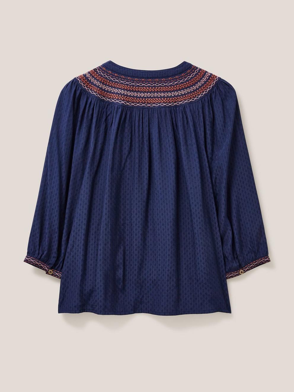 Hayley Embroidered Top in NAVY MULTI - FLAT BACK