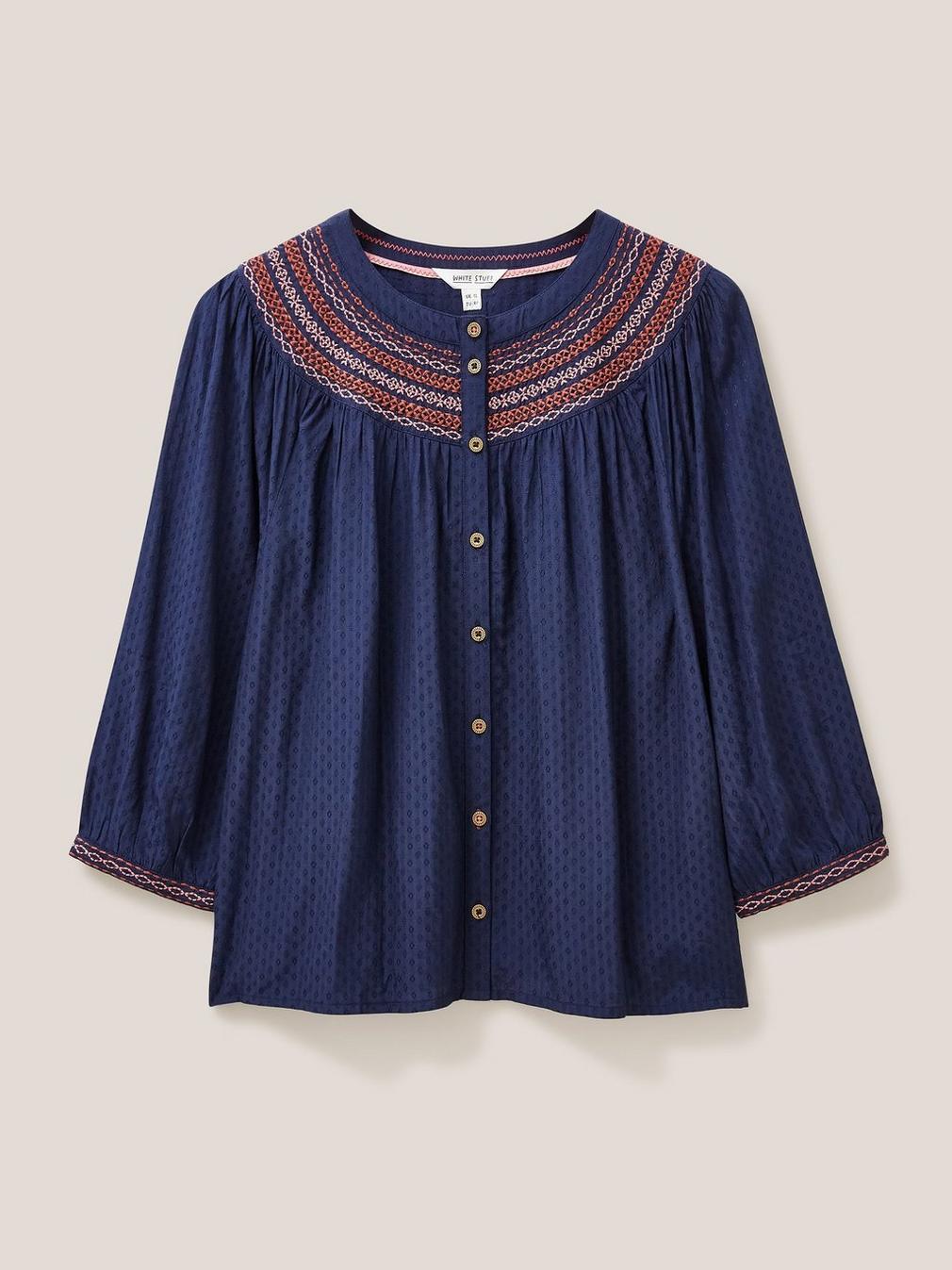 Hayley Embroidered Top in NAVY MULTI - FLAT FRONT