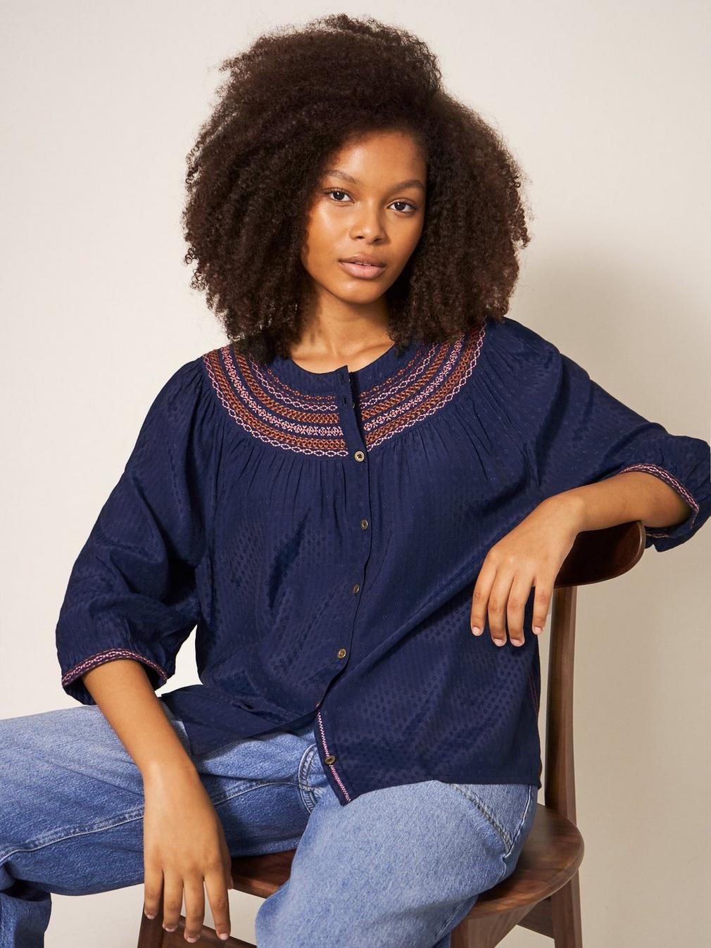 Hayley Embroidered Top in NAVY MULTI - LIFESTYLE