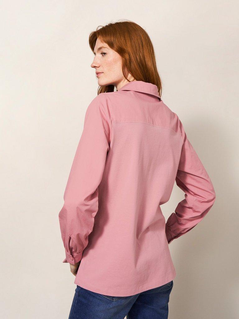 Fran Plain Shirt in MID PINK - MODEL BACK