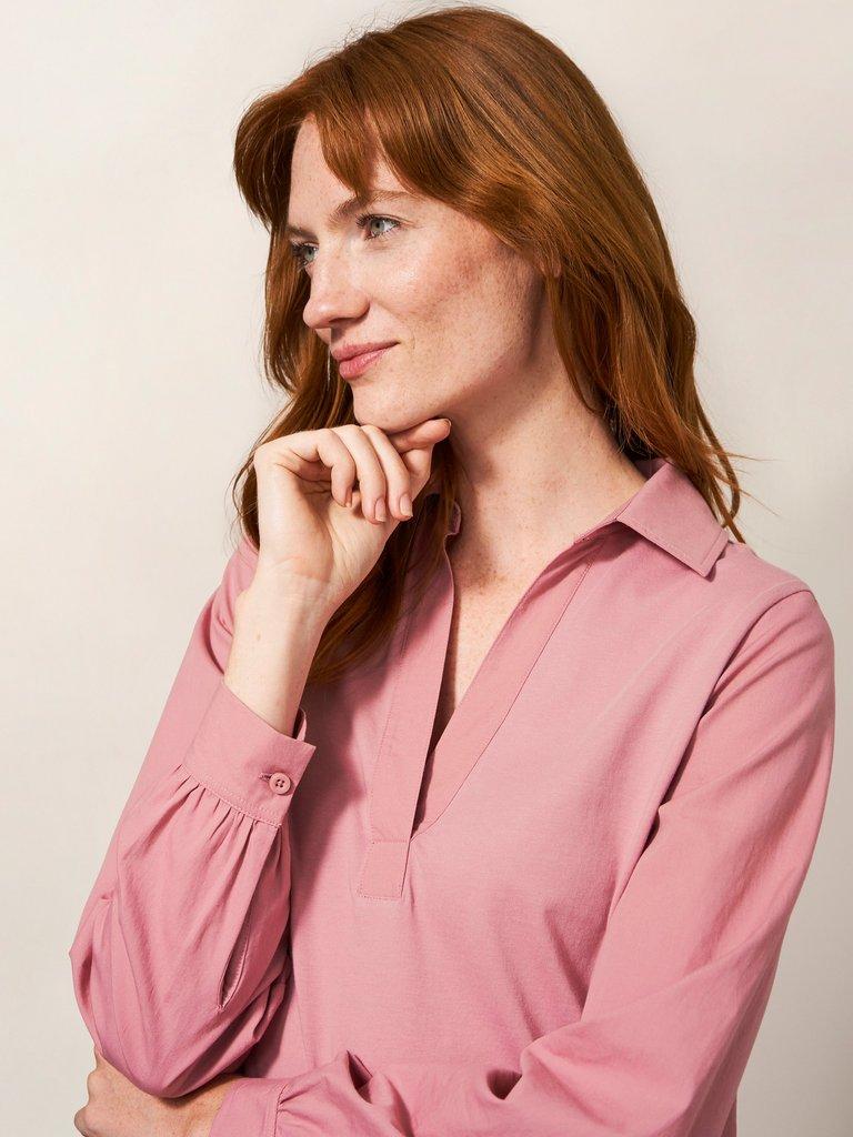 Fran Plain Shirt in MID PINK - MODEL DETAIL