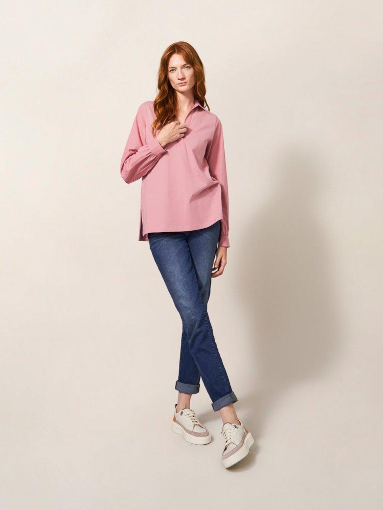 Fran Plain Shirt in MID PINK - MODEL FRONT