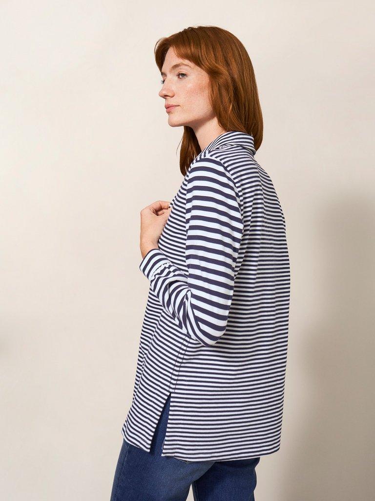 Fran Plain Shirt in NAVY MULTI - MODEL BACK