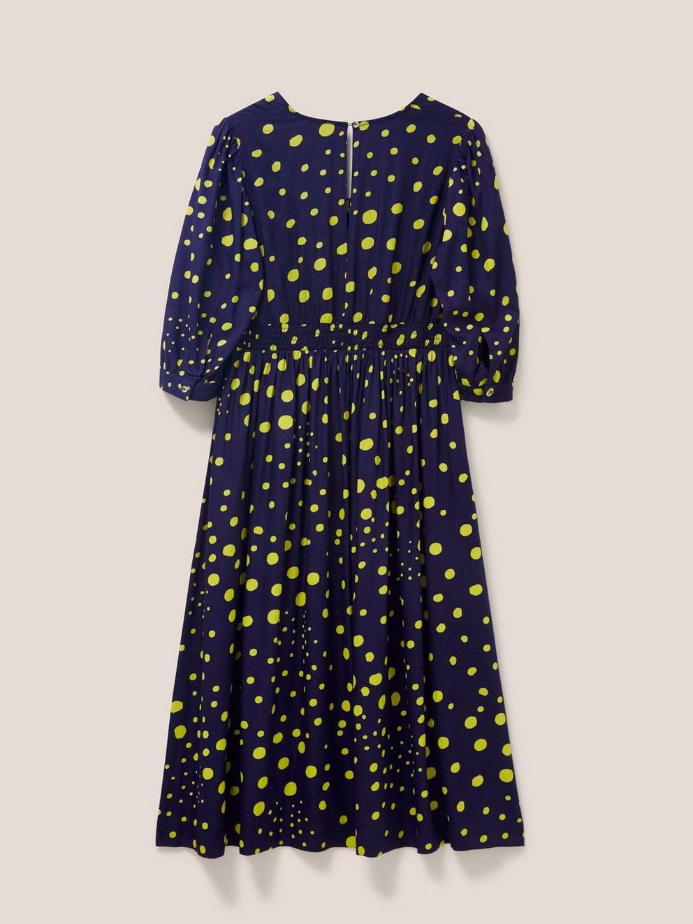 Lucy Eco Vero Midi Dress in NAVY MULTI - FLAT BACK