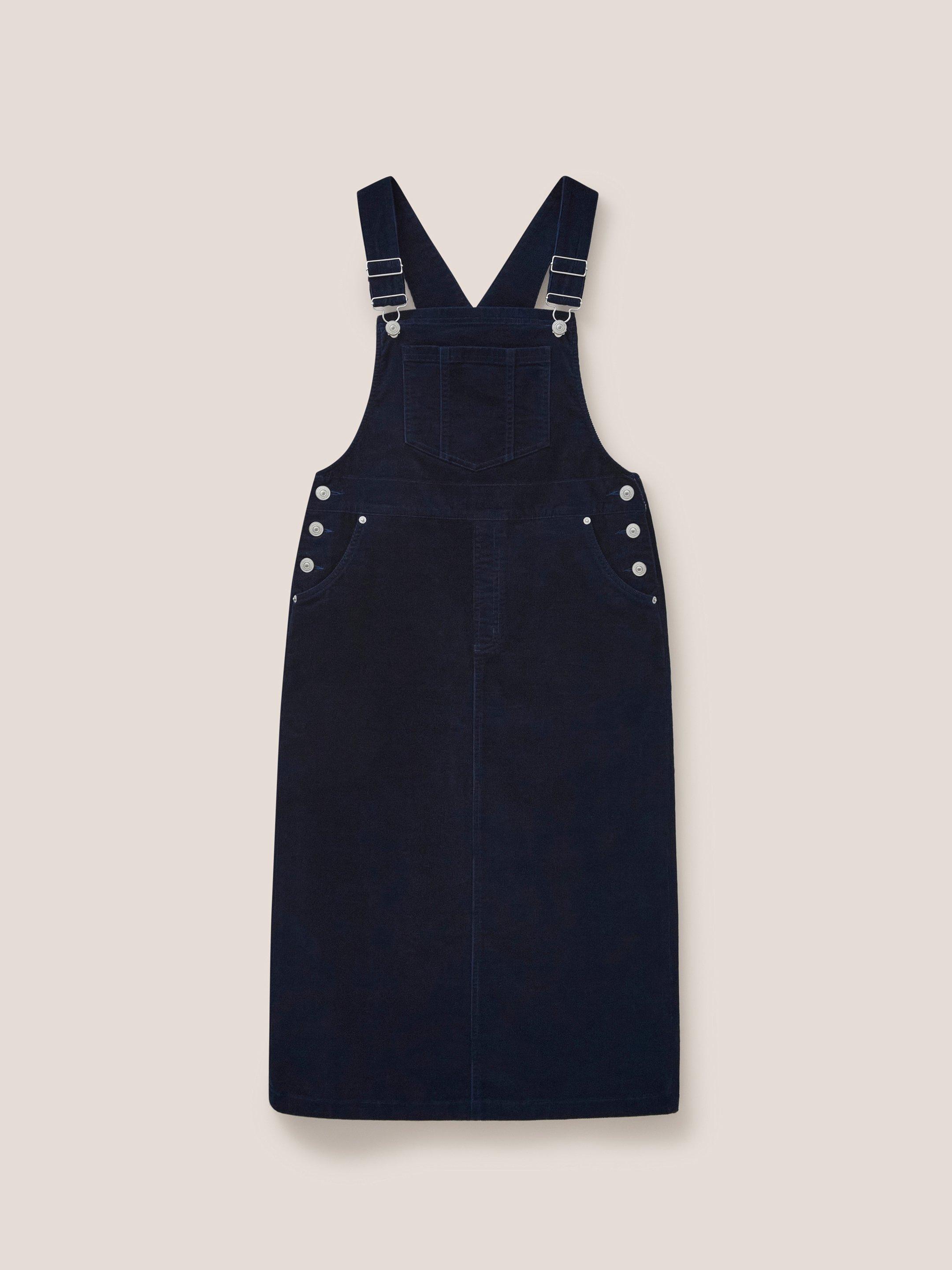 Emmie Organic Cord Pinafore in DARK NAVY - FLAT FRONT