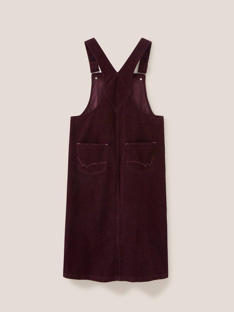 Emmie Organic Cord Pinafore in DK PLUM - FLAT BACK