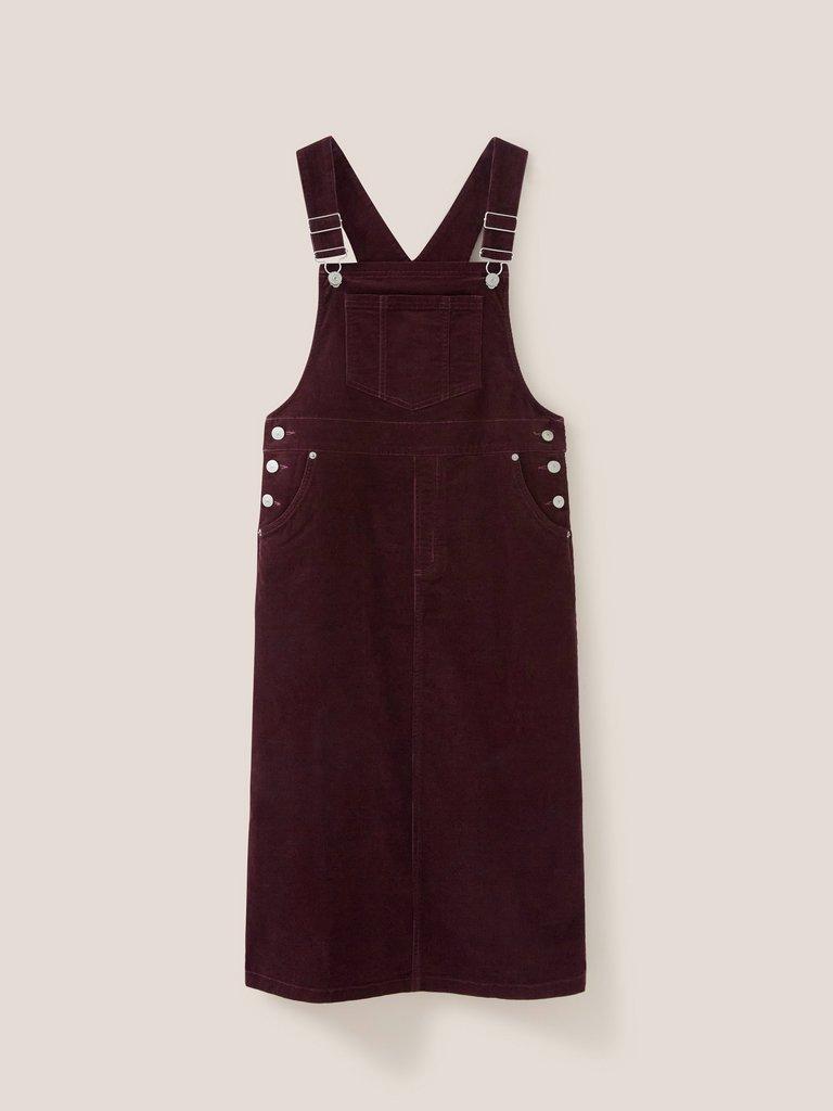Emmie Organic Cord Pinafore in DK PLUM - FLAT FRONT