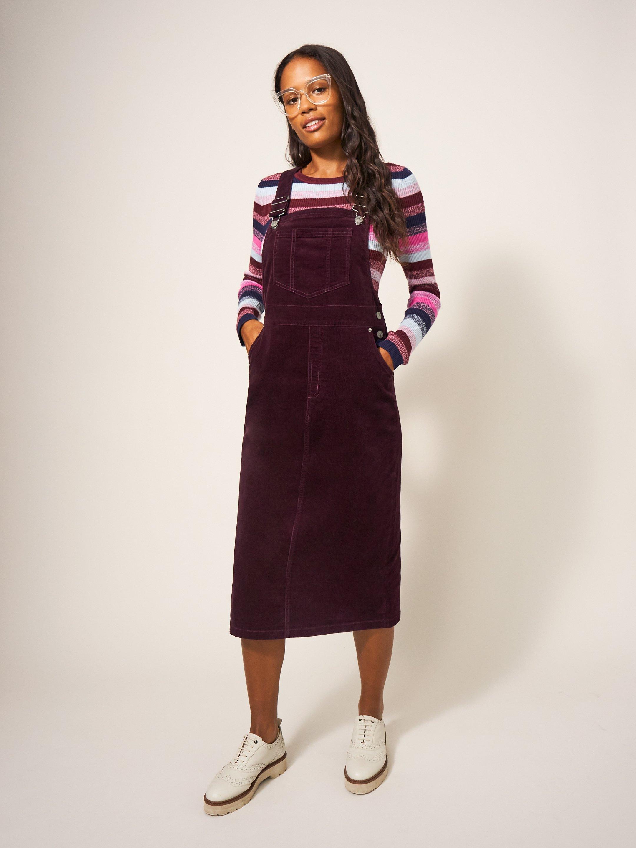 Emmie Organic Cord Pinafore in DK PLUM - LIFESTYLE