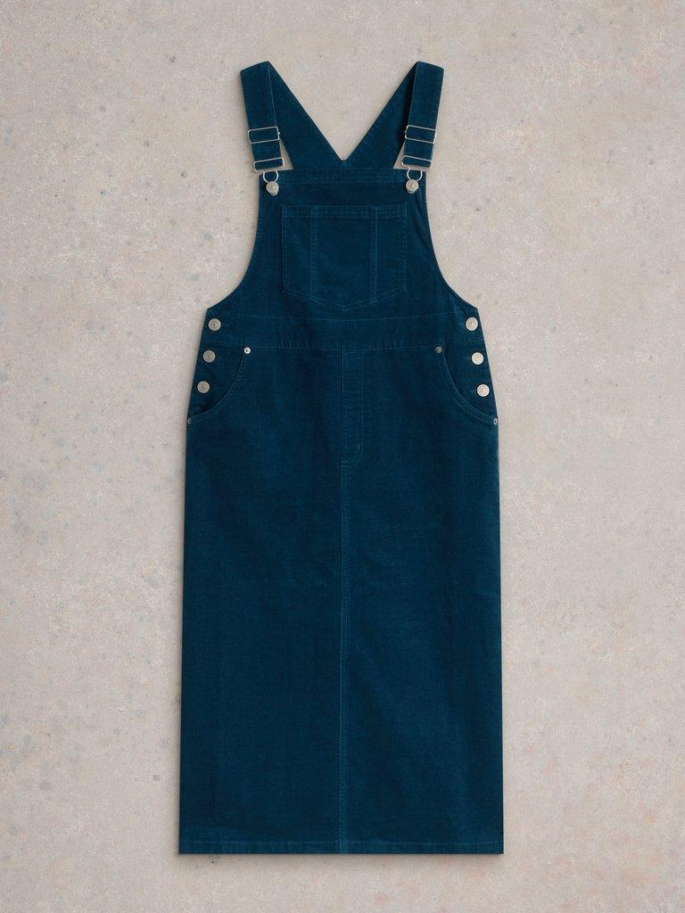 Emmie Organic Cord Pinafore in DK TEAL - FLAT FRONT