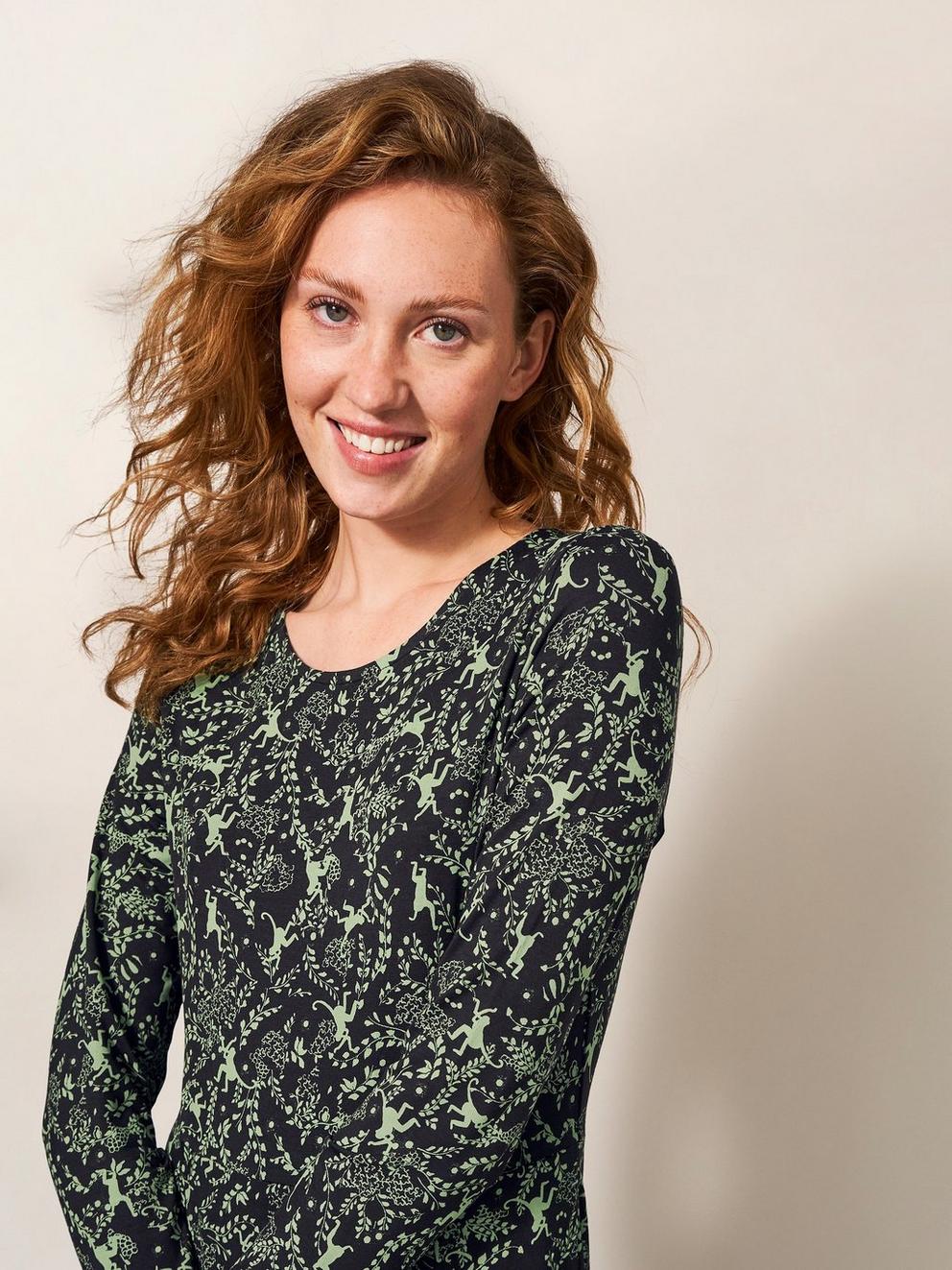 Madeline Jersey Dress in BLK MLT - MODEL DETAIL