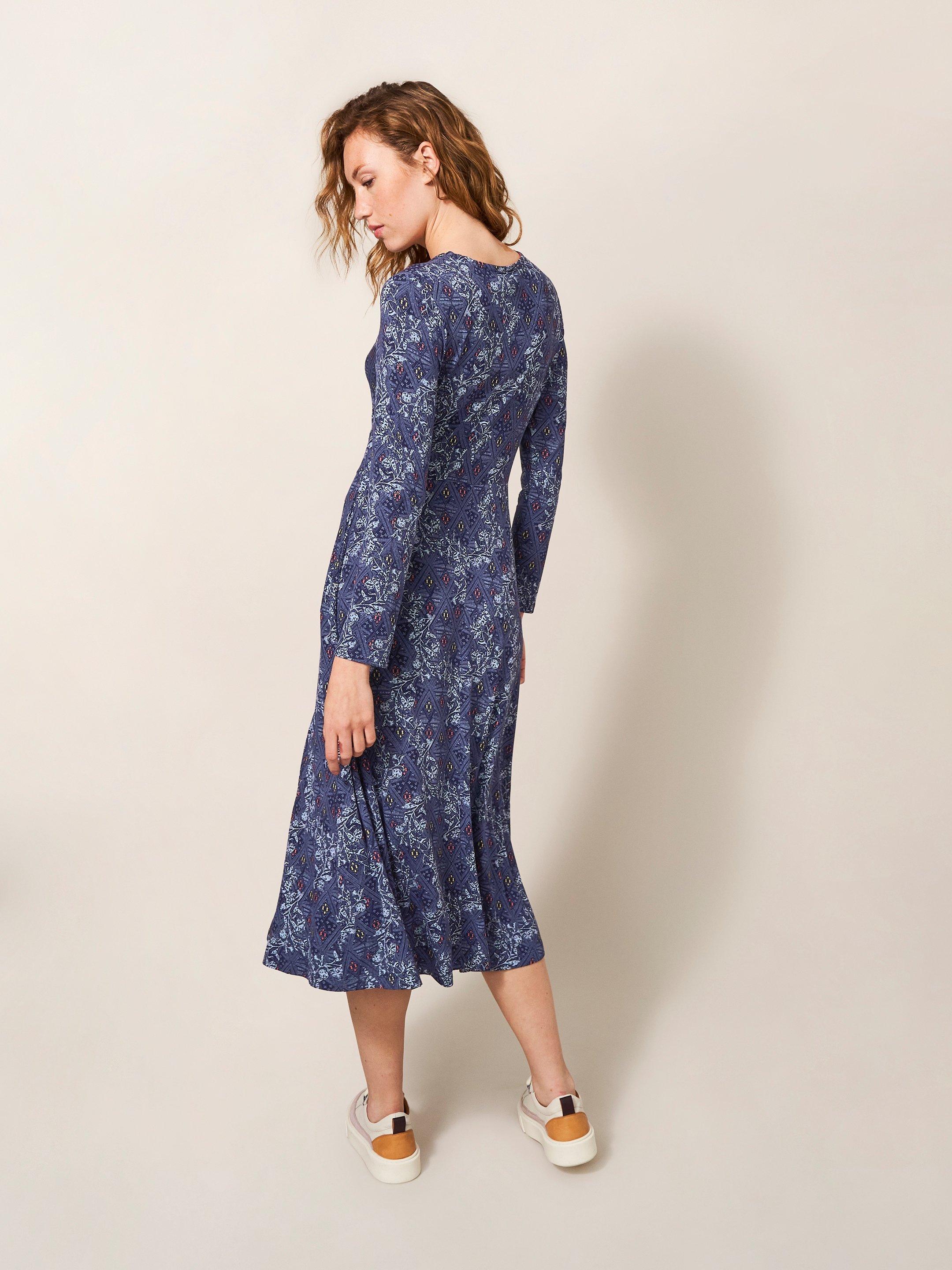 Madeline Jersey Dress in BLUE MLT - MODEL BACK