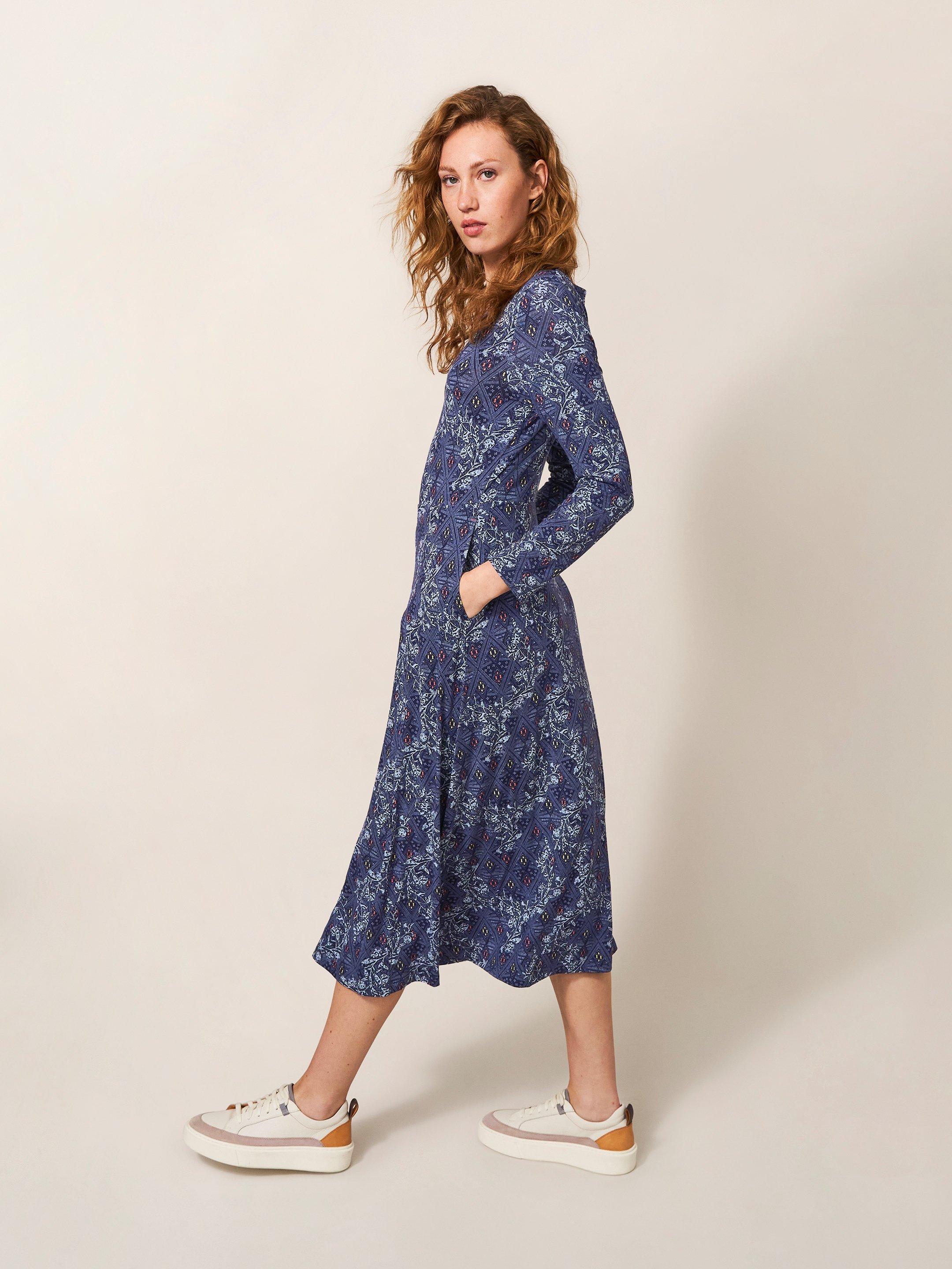 Madeline Jersey Dress in BLUE MLT - MODEL DETAIL