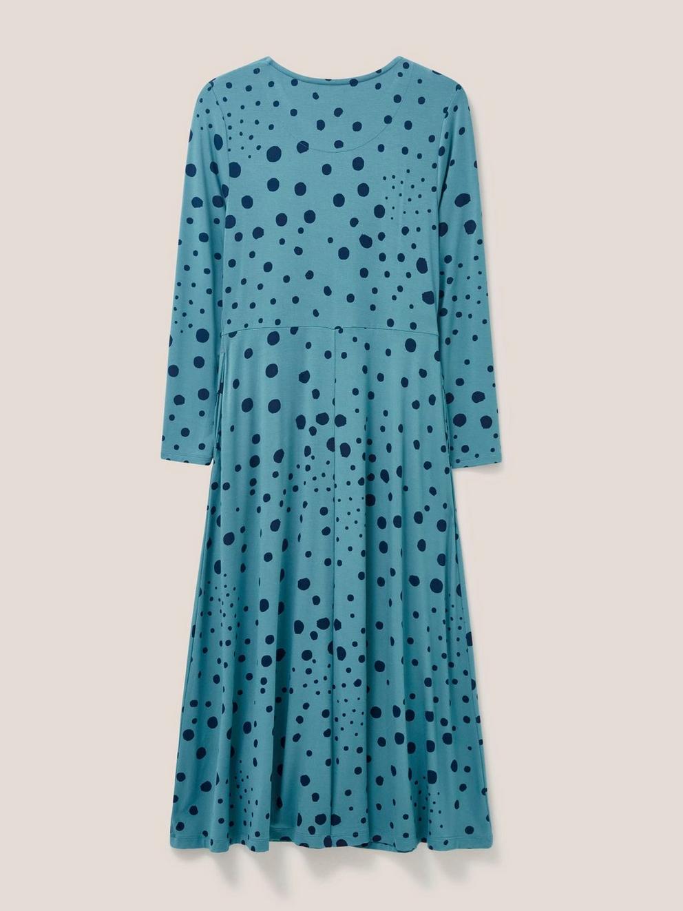 Madeline Jersey Dress in TEAL MLT - FLAT BACK