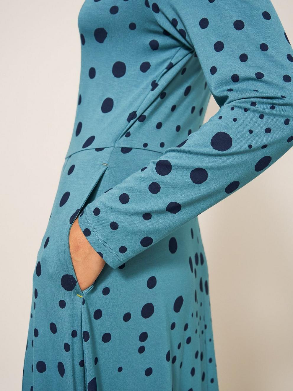 Madeline Jersey Dress in TEAL MLT - MODEL FRONT