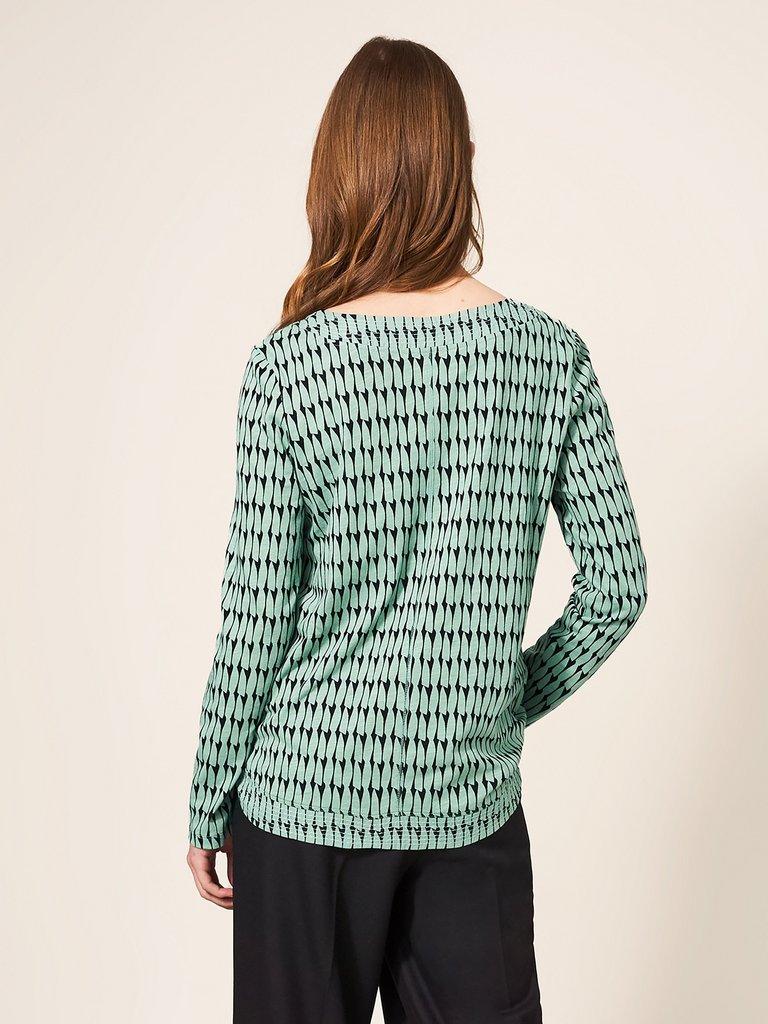 LONG SLEEVE WEAVER TEE in GREEN MLT - MODEL BACK