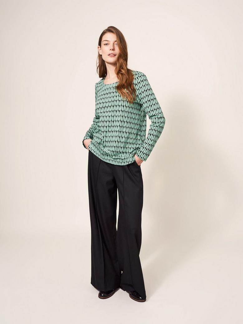 White Stuff Women's Weaver Cotton Tee Casual Soft Long Sleeve Slash Neck Top