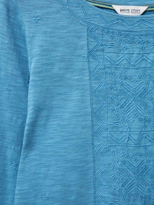 LONG SLEEVE EMBROIDERED WEAVER in DK BLUE - FLAT DETAIL
