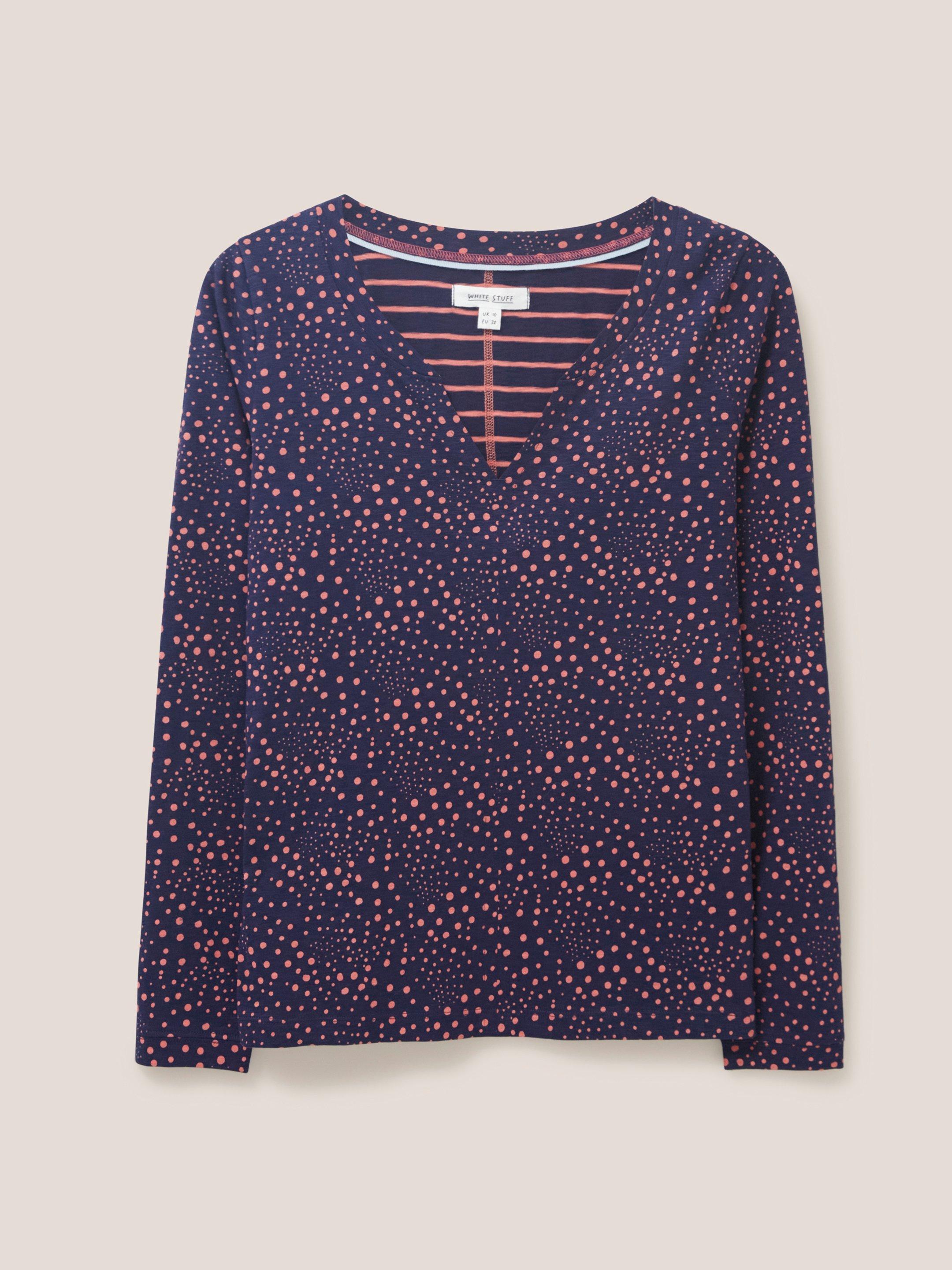 Nelly Long Sleeve T-Shirt in NAVY MULTI - FLAT FRONT