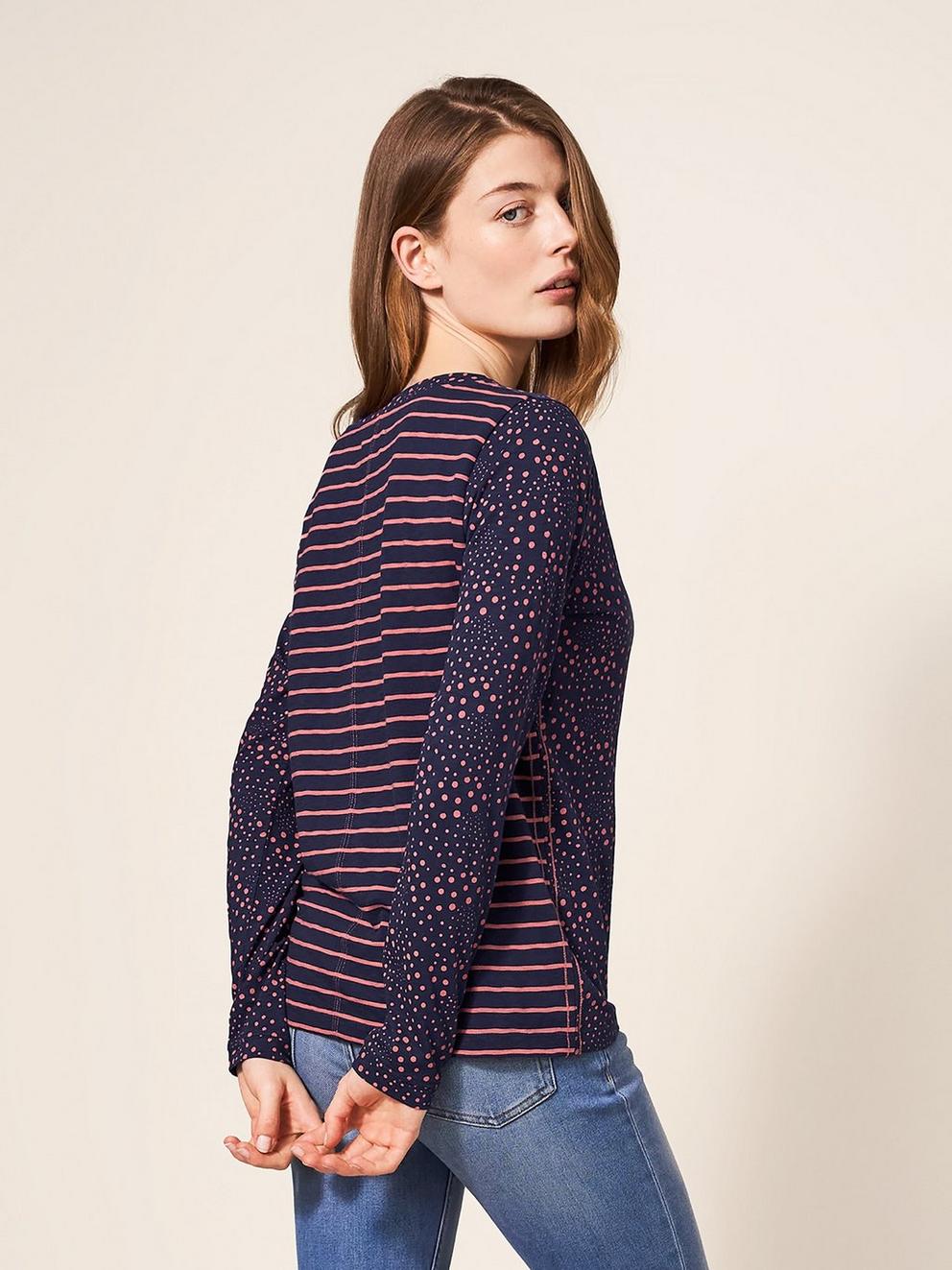 Nelly Long Sleeve T-Shirt in NAVY MULTI - MODEL BACK