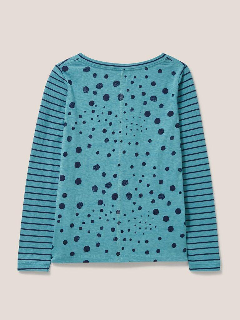 Nelly Long Sleeve T-Shirt in TEAL MLT - FLAT BACK