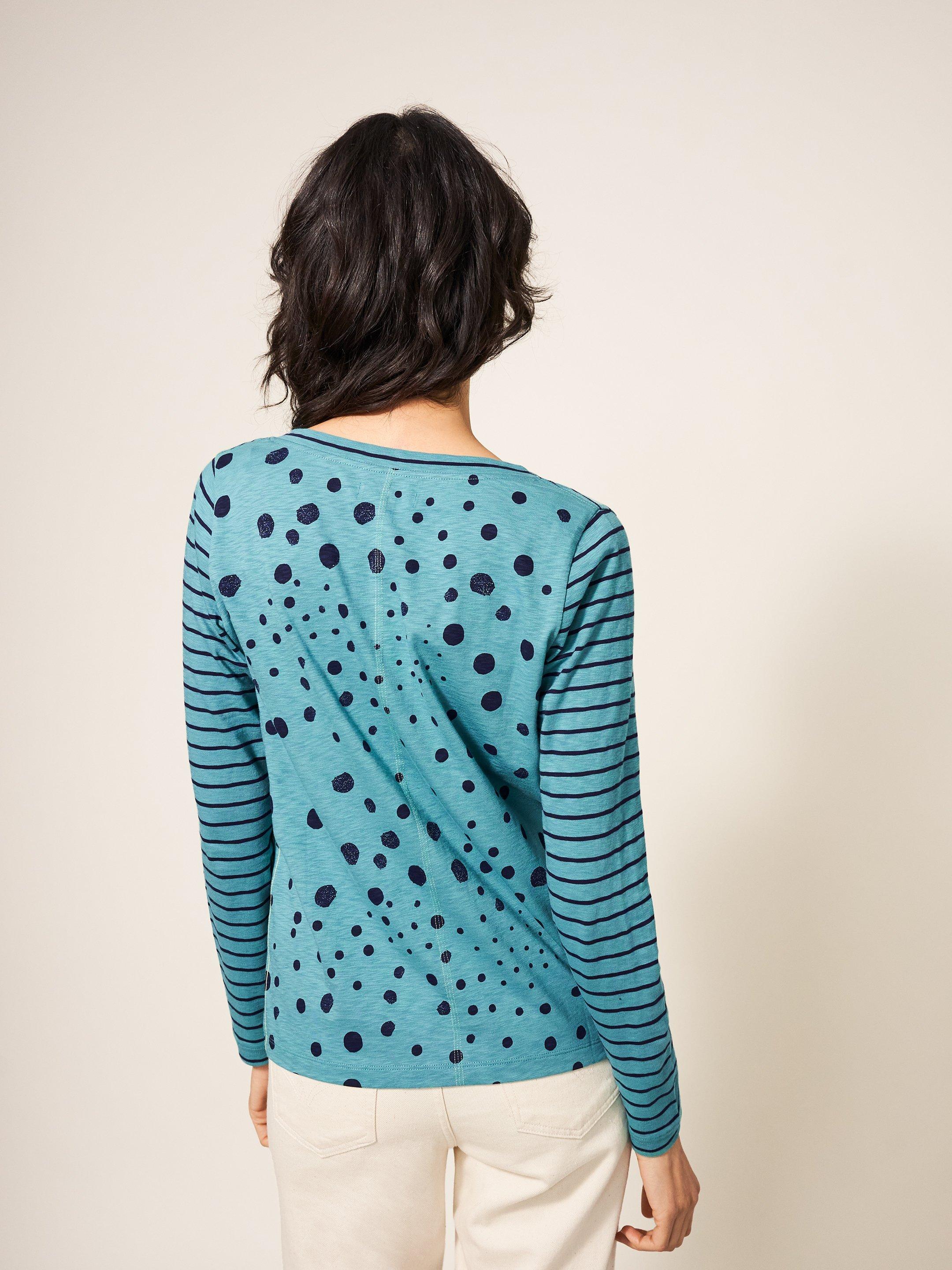 Nelly Long Sleeve T-Shirt in TEAL MLT - MODEL BACK
