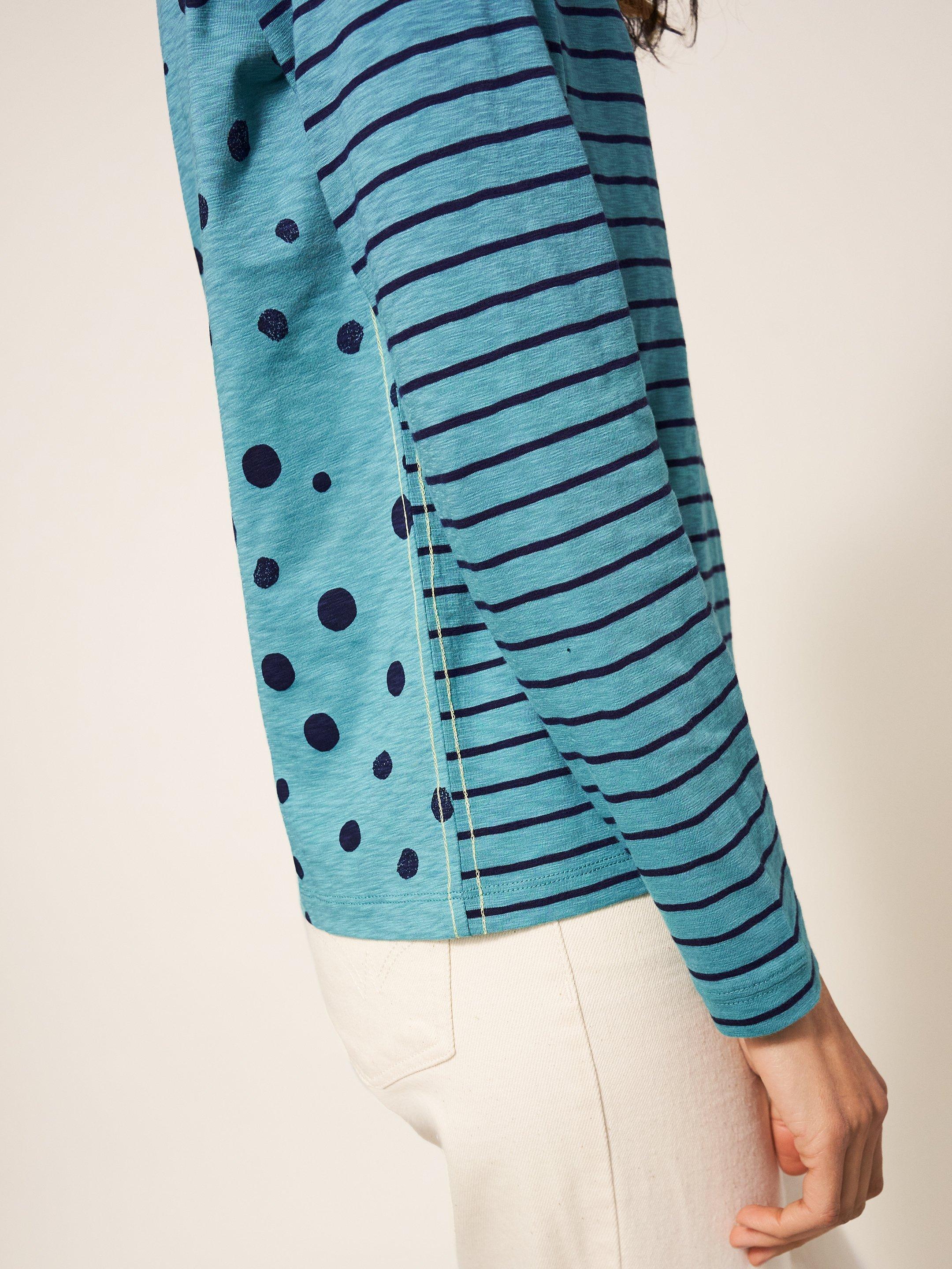 Nelly Long Sleeve T-Shirt in TEAL MLT - MODEL DETAIL